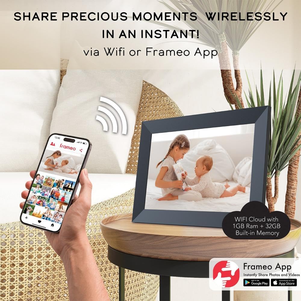 IMPECCA 10.1” Wi Fi Digital Picture Frame, Touch ScreenSmart Picture Frame, 32GB Storage up-to 50,000 Photos, Auto-Rotate, Slideshow, HD 1280x800 IPS Share via Frameo APP