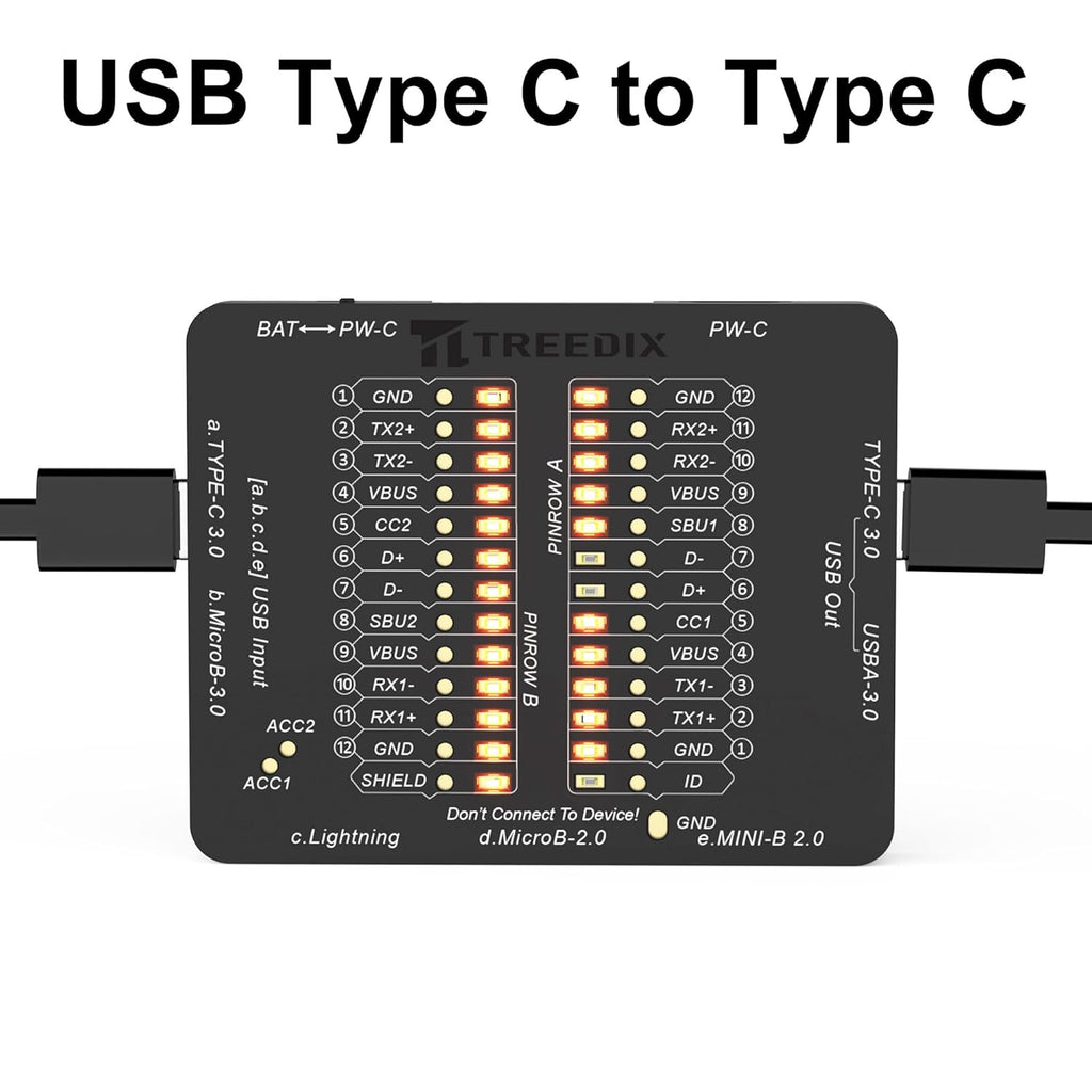 USB Cable Tester USB Cable Checker Data Wire Fast Detection for Type-C, USB-A 3.0, Micro-B 3.0, Micro-B 2.0, Mini-B 2.0, and for Lightning Cables by Checking The LEDs