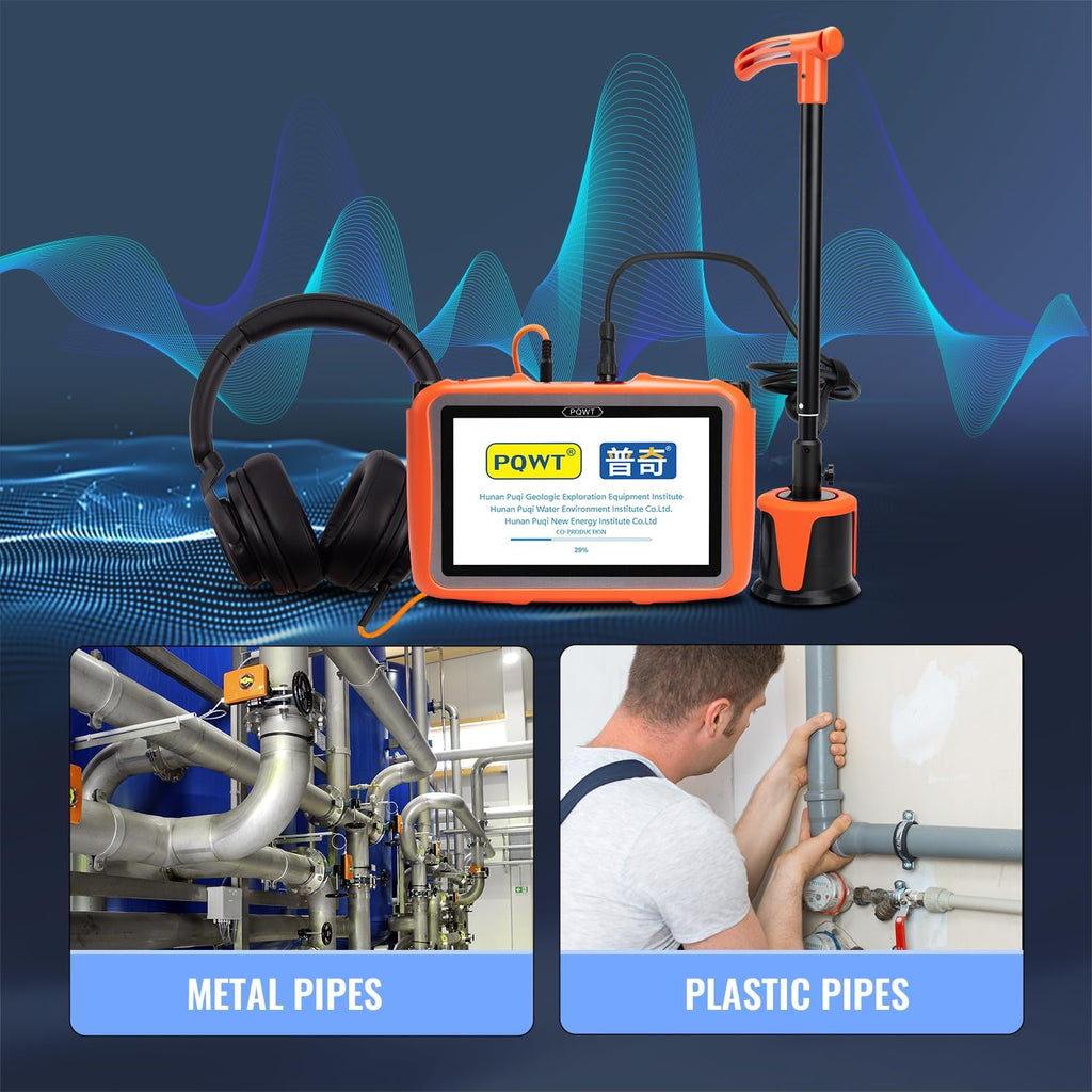 PQWT L2000 Underground Water Leak Detectors for Outdoor Wall Water Pipe Detector Machine Middle Sensor Acoustic Pipeline Leakage Detection Kit Noise Reduction Headphone Smart Touchscreen Carry Case