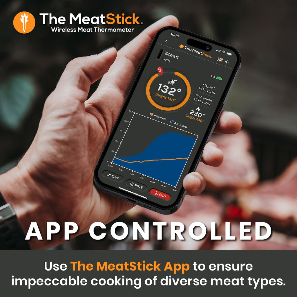 The MeatStick Xtender Set | Smart Wireless Meat Thermometer | 300ft Range Digital Food Probe with Bluetooth | for Smoking, Grilling, BBQ, Air Fryer, Deep Frying, Oven, SousVide, Rotisserie