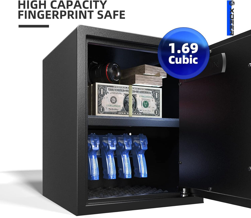 XDeer Biometric Safe Box, Quick-Access Security Safe Box with Upgraded Fingerprint, Steel Handgun Safe Lock Box for Kid/Home/Office (1.69 Cubic Feet)