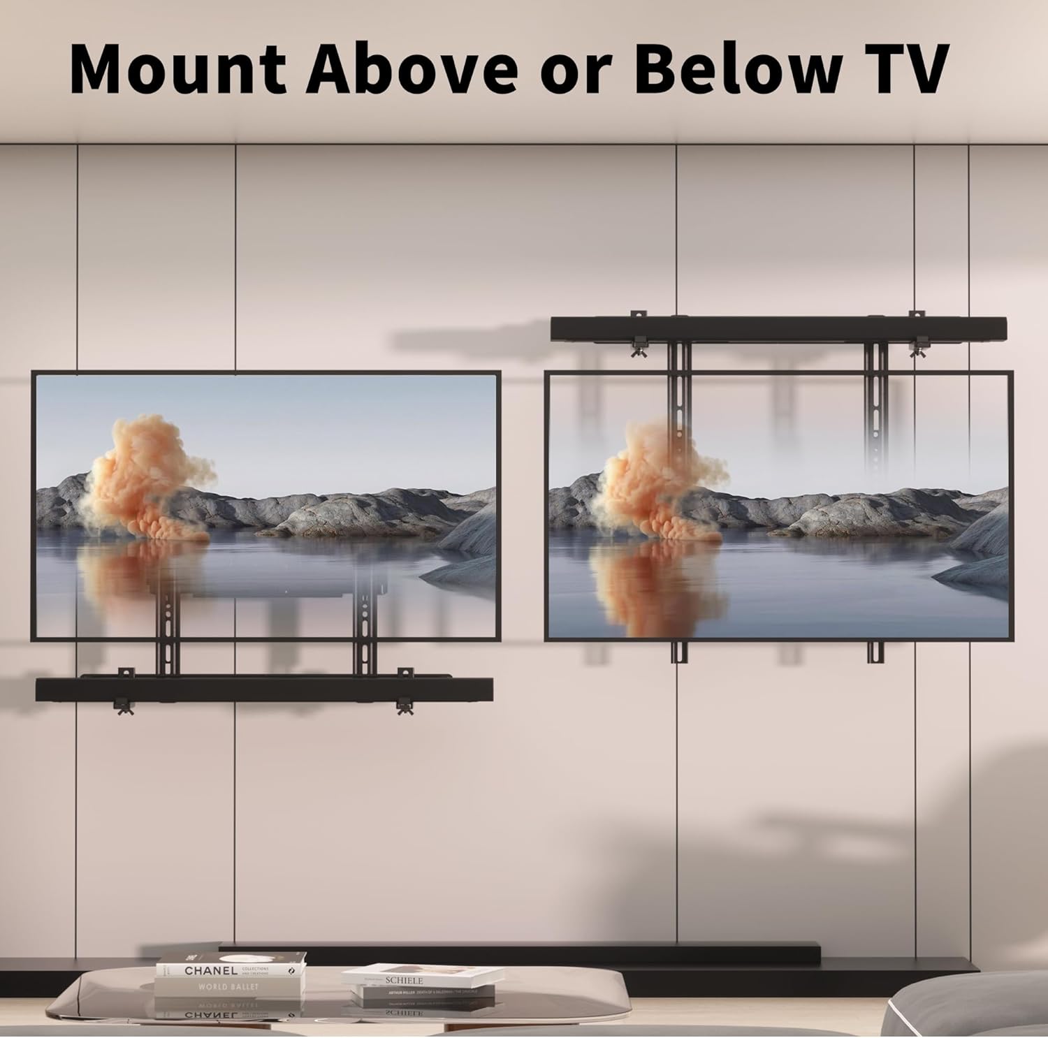 Universal Soundbar Mount with Holes/Without Holes, Sound Bar TV Bracket for Speaker Non-Slip Base Holder Extends 3.46"-6.1",Support 20lbs SBR501