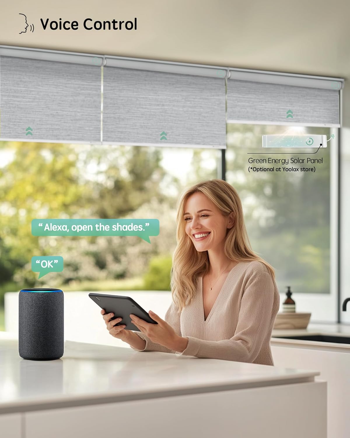 Yoolax Motorized Blinds with Remote, Blackout Smart Blinds for Windows Motorized Roller Shades, Automatic Window Shades Work with Alexa Custom Size (Blackout-Foggy Gray)