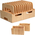 MobileVision Bamboo 12-Port Charging Station & Docking Organizer for Smartphones & Tablets, Family-Sized, for use in Corporate Offices & Classrooms (With 2 Bamboo Caddy Add Ons Included)