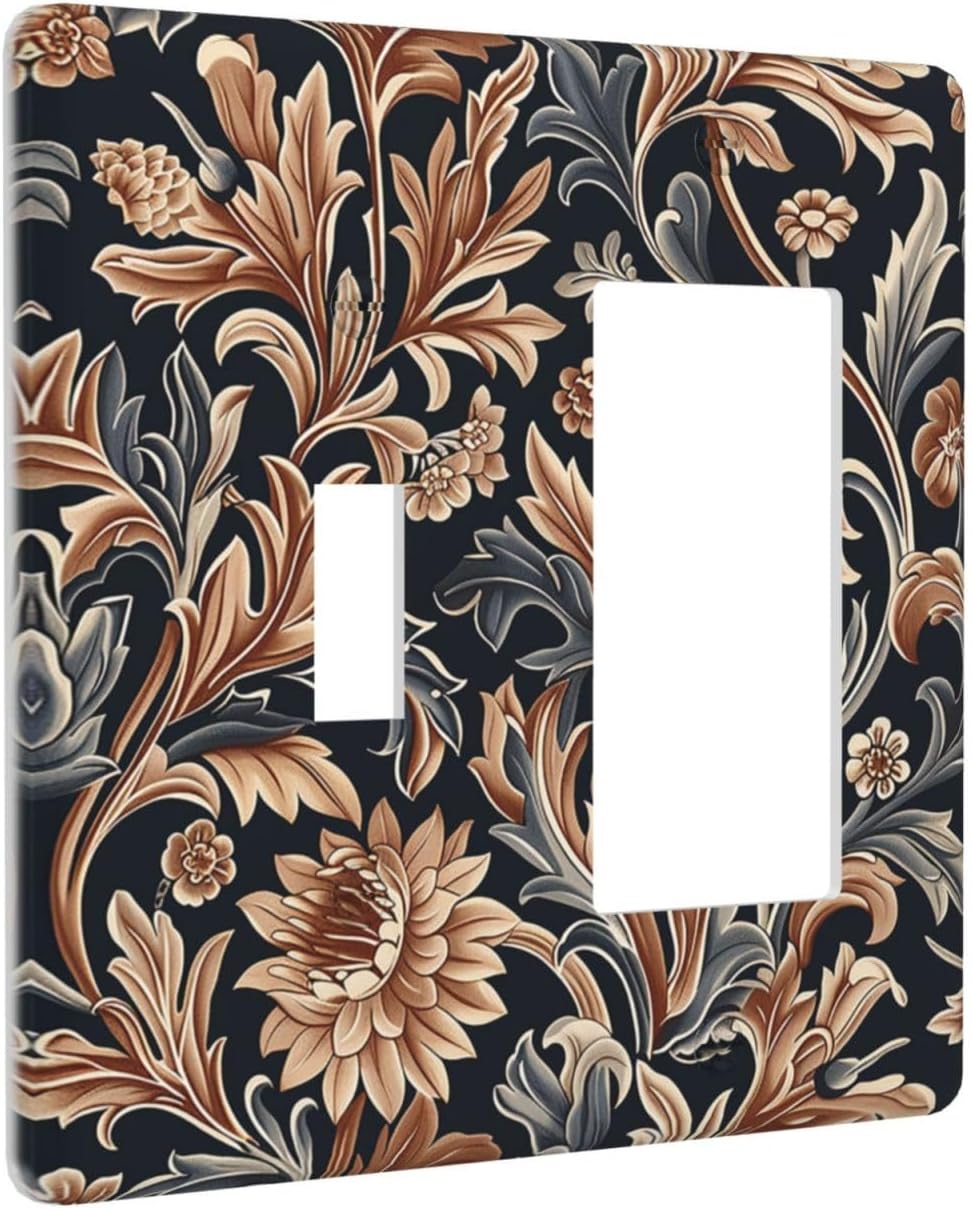 Outlet Covers Vintage Grey Plant Leaves Brown Flowers 1 Toggle 1 Rocker Combination Decorative Wall Plate Electrical Switch Plates Light Switch Cover Plate for Bedroom Home Decor