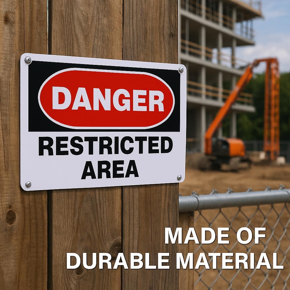 Danger Construction Area Sign Restricted Area Sign Aluminum 14"x10" Uv Ink Printed, Easy to Mount Weather Resistant for Bedroom (4-pack)…