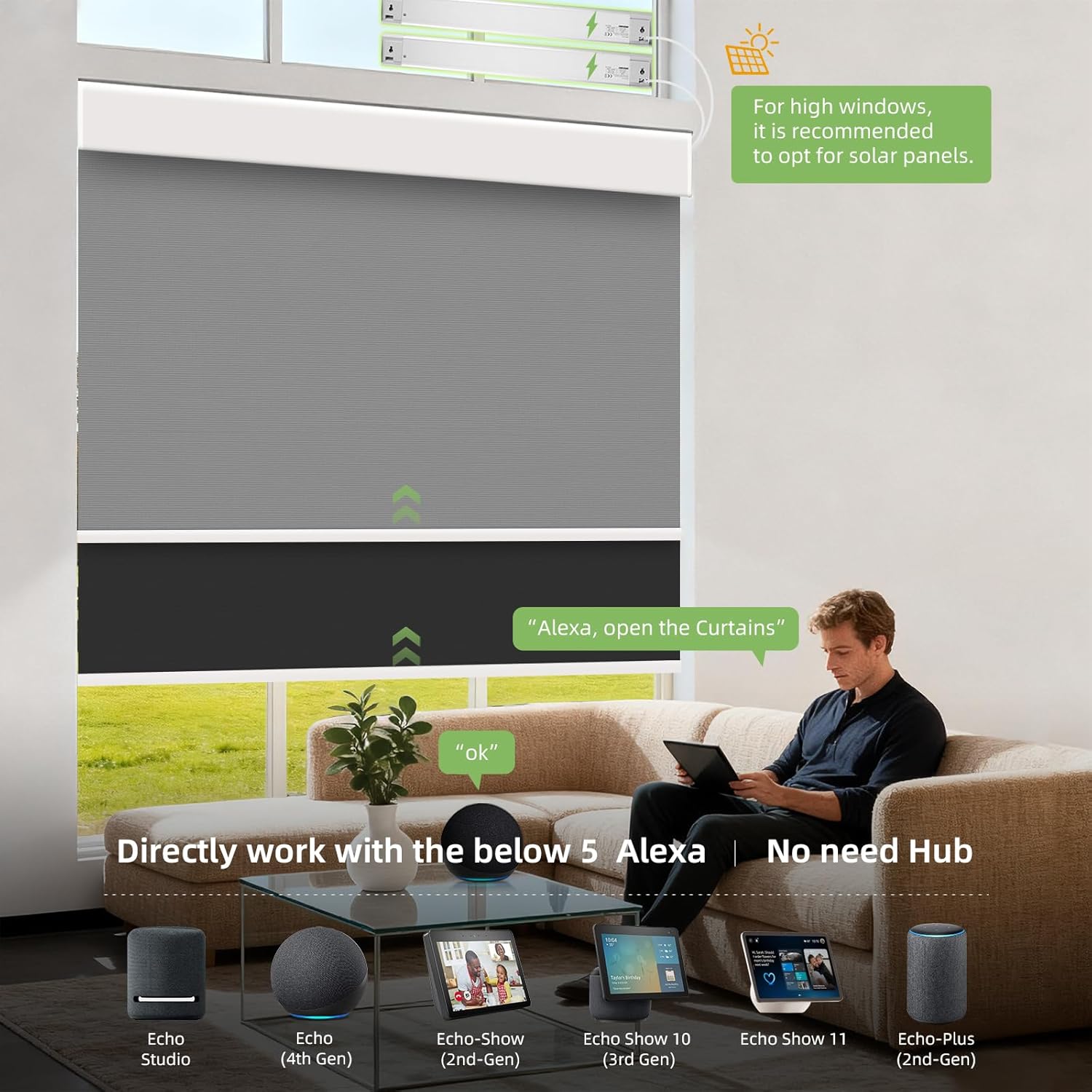 ZSTARR Motorized Day and Night Dual Smart Blind for Window with Valance Rechargeable Motor,Blackout Roller Shade Custom Size,with Valance Suitable for Home,Office (Full Blackout Pure Black)