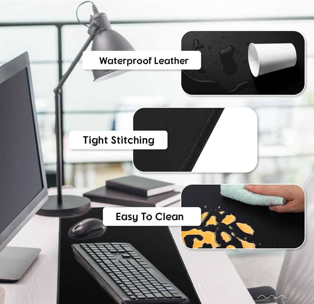 Konohan Heated Large Desk Mat PU Leather Warm Mouse Pad with 5 Heating Level & 4 Hour Auto Shut-Off Heating Keyboard Pad Warmer Gaming Mice Mat Only Supports 110v(Black Color,23.6"x 14.2")