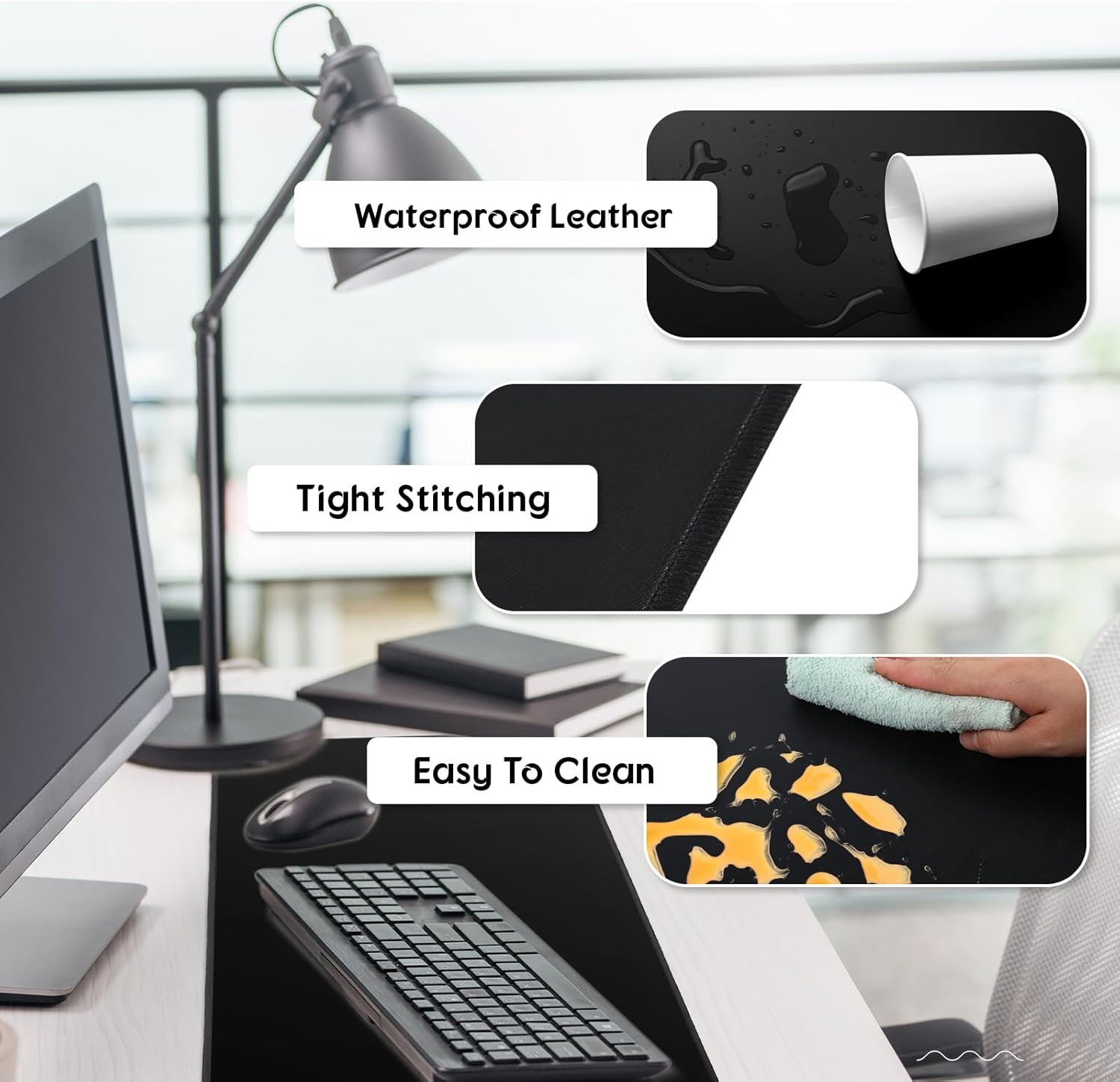 Konohan Heated Large Desk Mat PU Leather Warm Mouse Pad with 5 Heating Level & 4 Hour Auto Shut-Off Heating Keyboard Pad Warmer Gaming Mice Mat Only Supports 110v(Black Color,23.6"x 14.2")