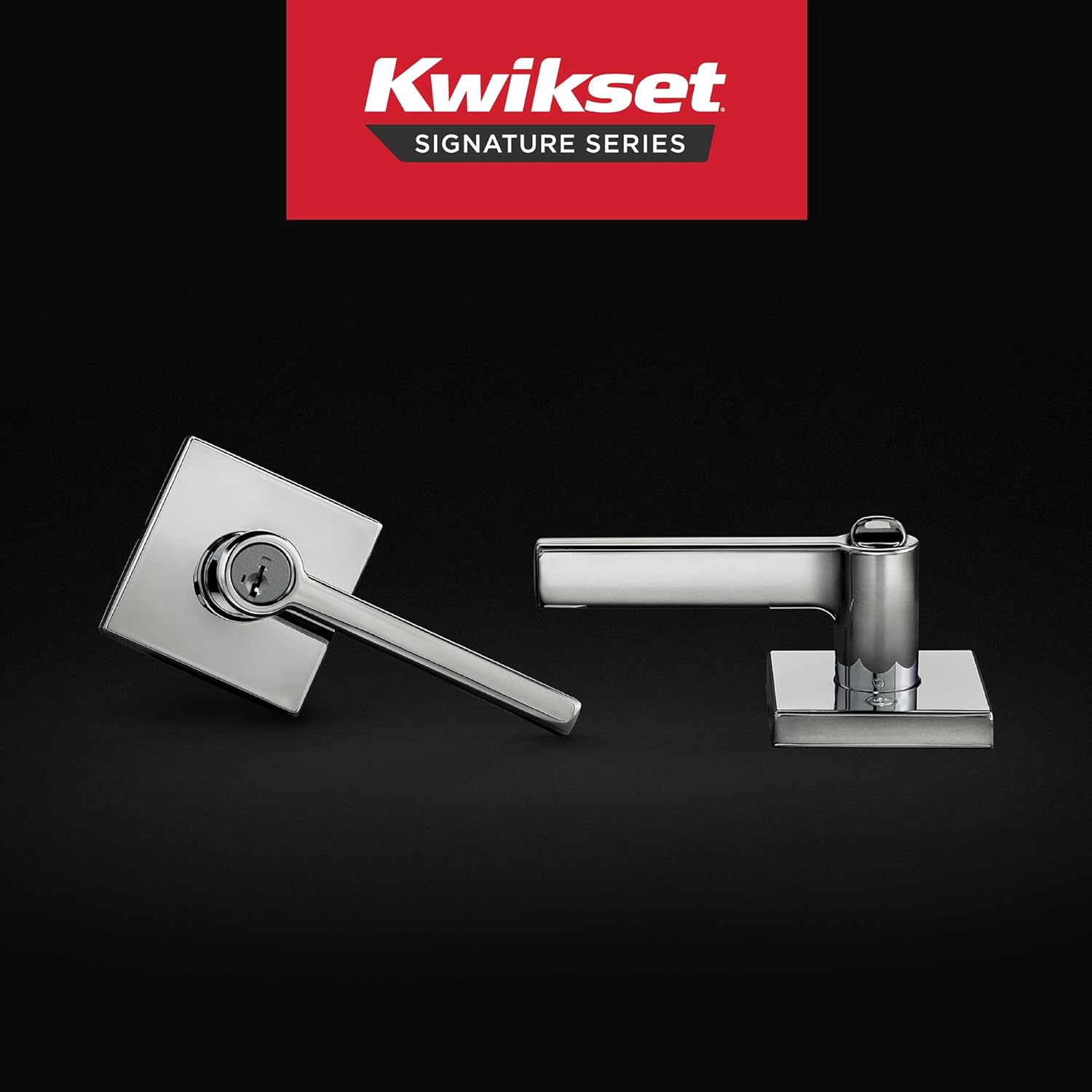 Kwikset Halifax Entry Door Handle with Lock and Key, Secure Keyed Reversible Lever Exterior, Doorlock, For Front Entrance and Bedrooms, Polished Chrome, Pick Resistant Smartkey Rekey Security