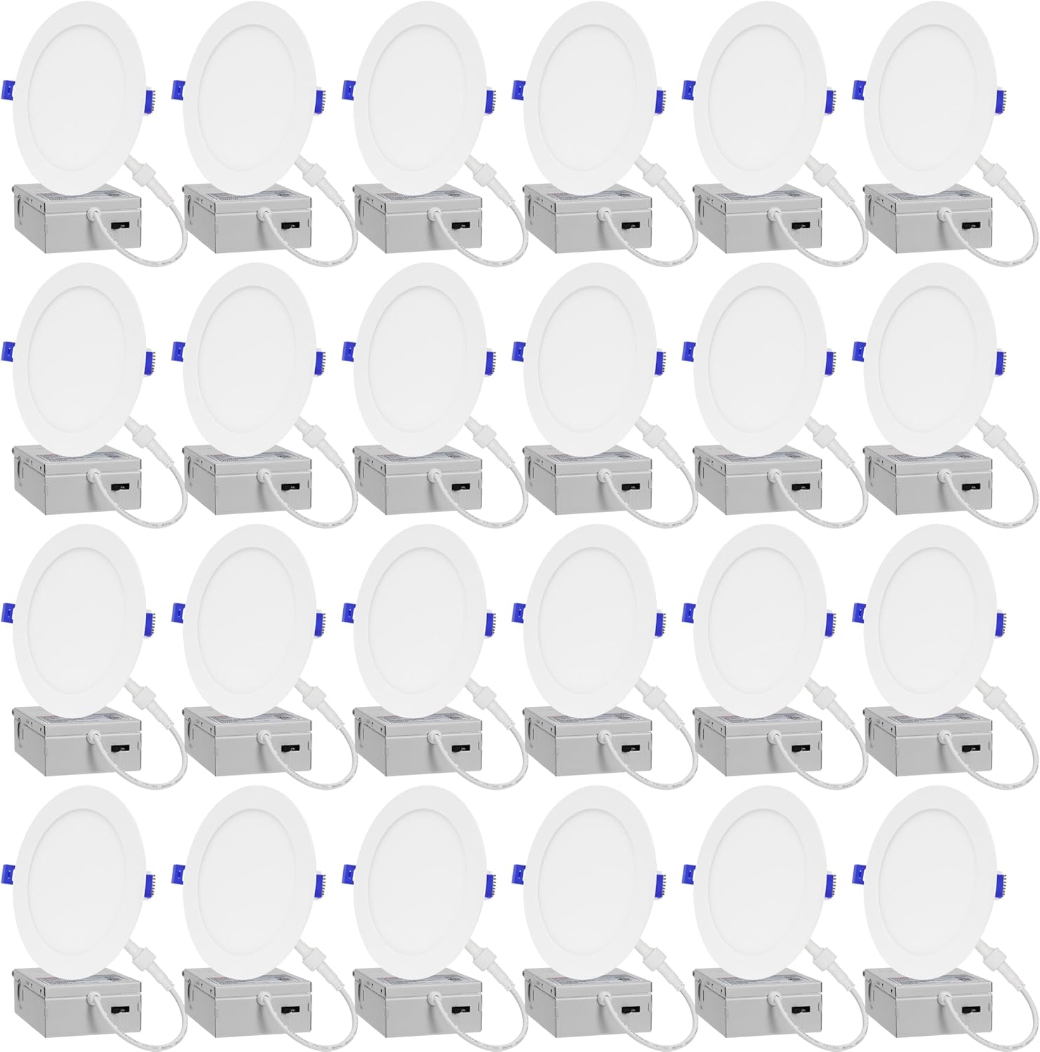 LAMPHOME 24-Pack of 6-Inch Slim LED Recessed Lights with Junction Box, Adjustable Color Temperatures (2700K-5000K), 12W Equivalent to 110W, Dimmable, 1050LM Brightness - ETL and Energy Star Certified
