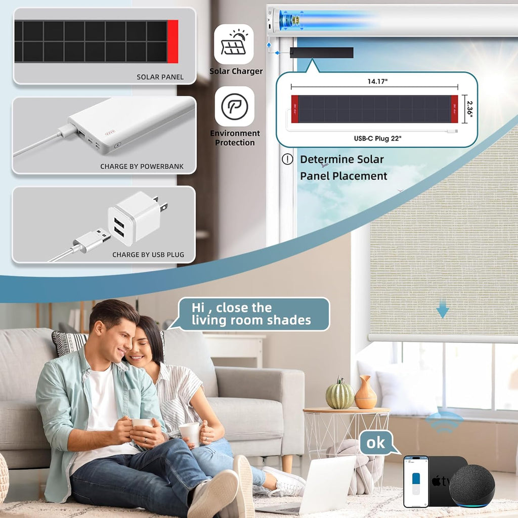 SmartWings Motorized Blinds Shades for Windows Remote Control Smart Blind Shade Work with Homekit Z-Wave Alexa Automatic Roller Shade Blackout Electric Blind Custom up 110" W X 130" H (Safari Cream)
