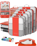 10 Set Compression Packing Cubes for Travel Essentials,Compressible Expandable Packing Cubes for Suitcase,OlarHike Luggage Organizer Bags for Travel,Handy Helper for Organizing Clothes(Orange)