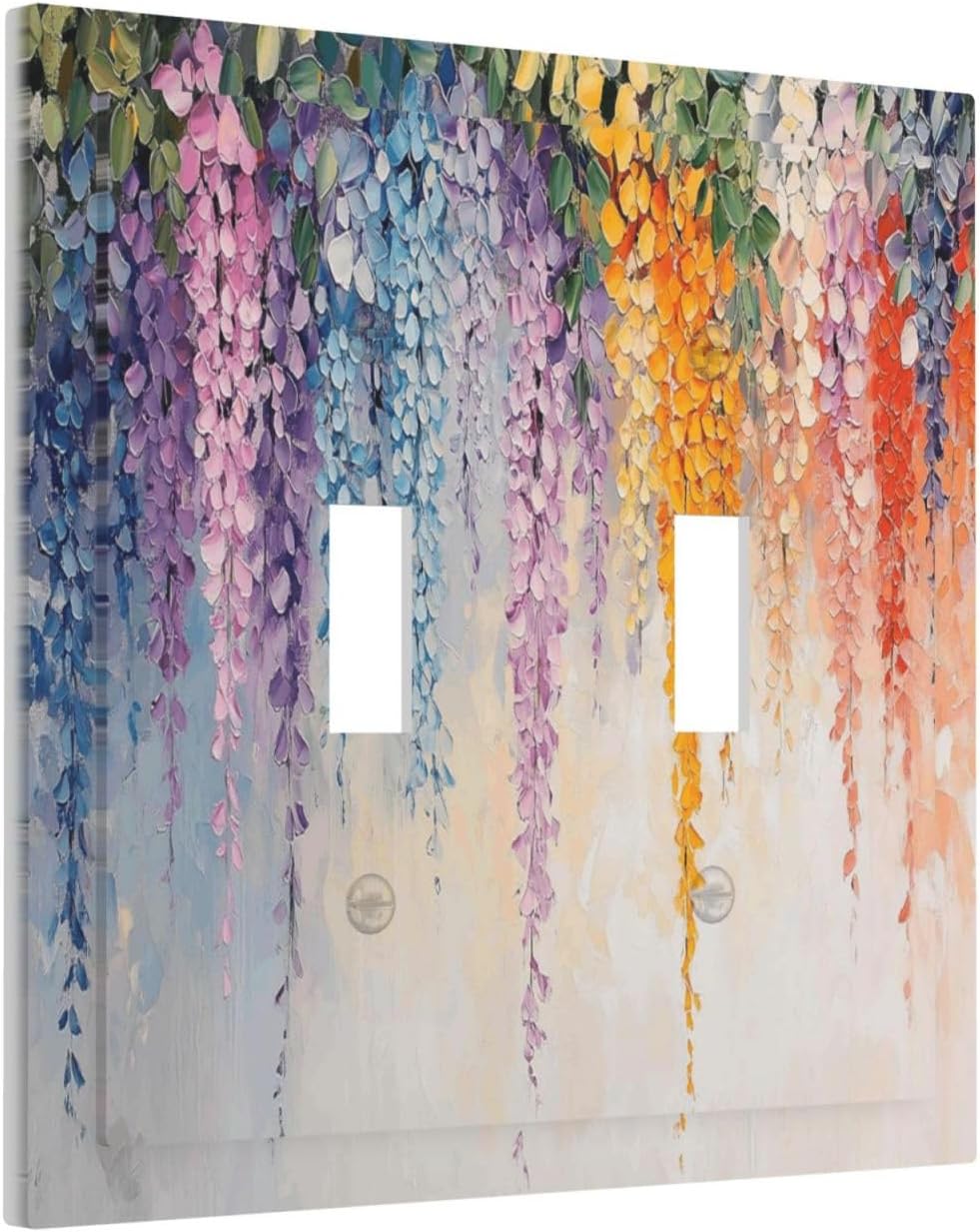 Colorful Wildflower Wisteria Cascade Floral Flower Decorative Switch Plates 2 Gang Double Toggle Outlet Light Switch Cover Wall Plate Electrical Faceplate for Bedroom Living Room Decor