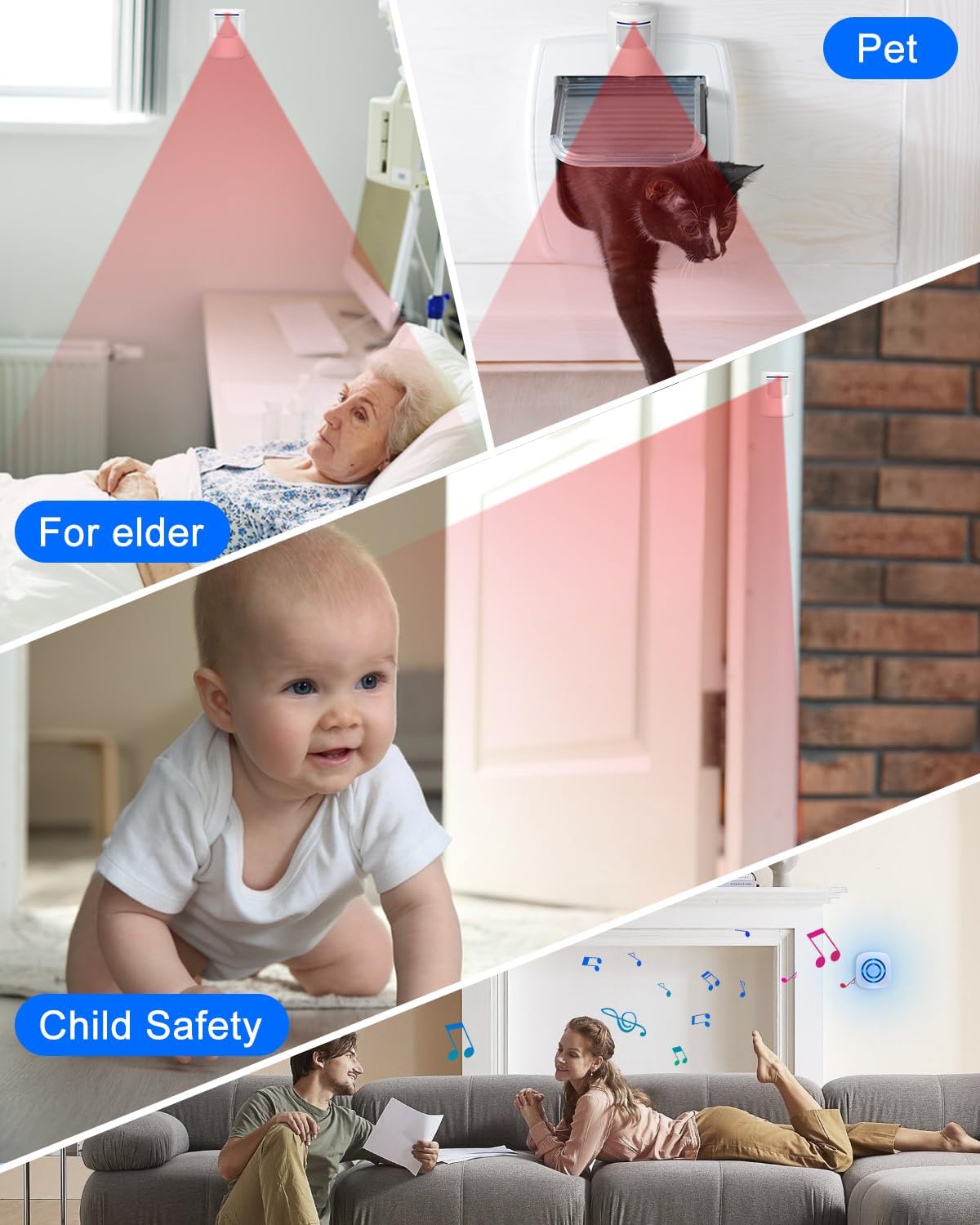 Wireless Caregiver Pager, Motion Sensor Alarm, Indoor Bed Alarm for Elderly Adults, Door Alarms for Dementia, Motion Detector, Driveway Alarms, Door Chime, Doorbell for Business When Entering