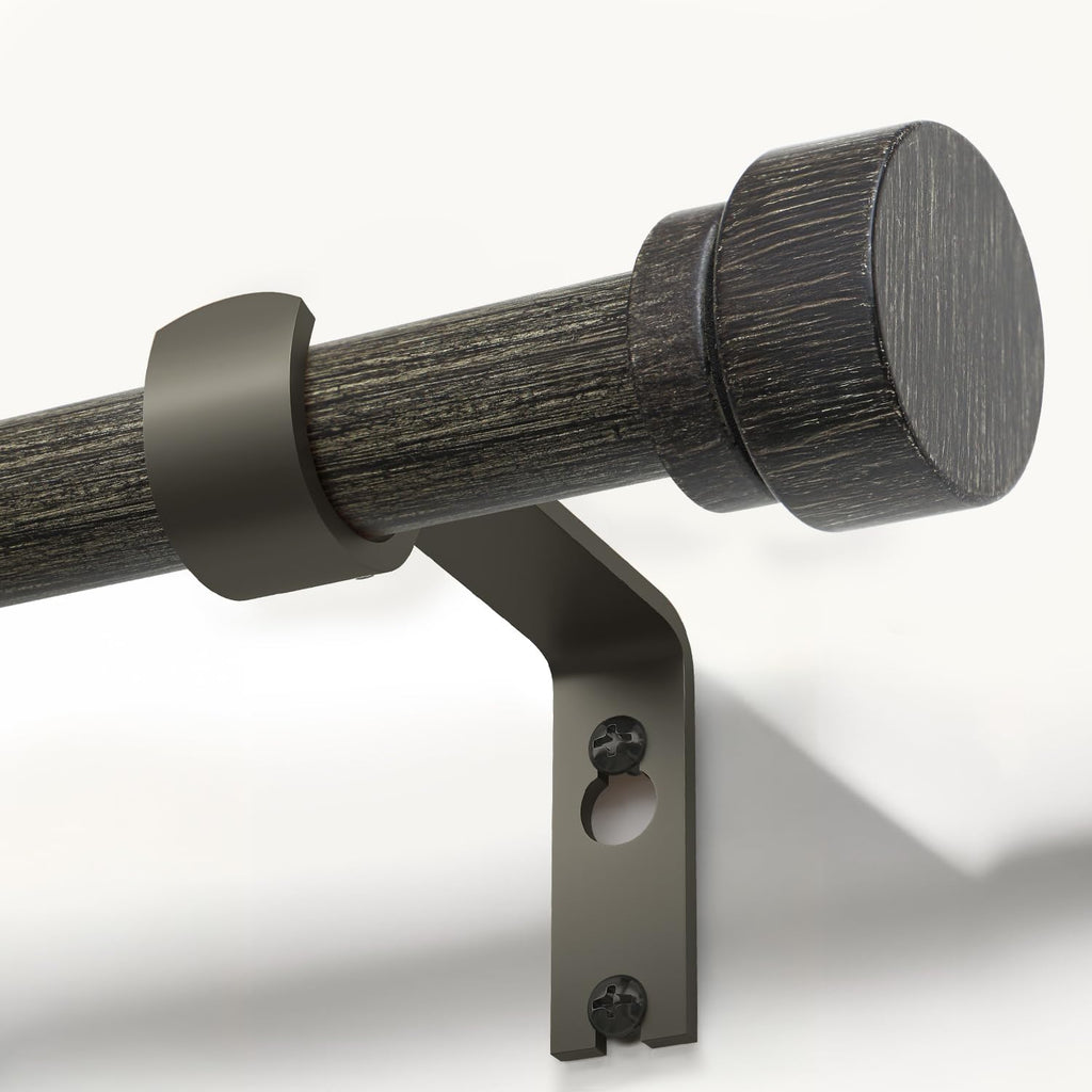 Black walnut wood Grain Curtain Rods for Windows 28 to 48 Inches 1" Diameter Heavy Duty Window Curtain Rod Adjustable with Solid Finials for Living Room Bedroom Kitchen Farmhouse Outdoor