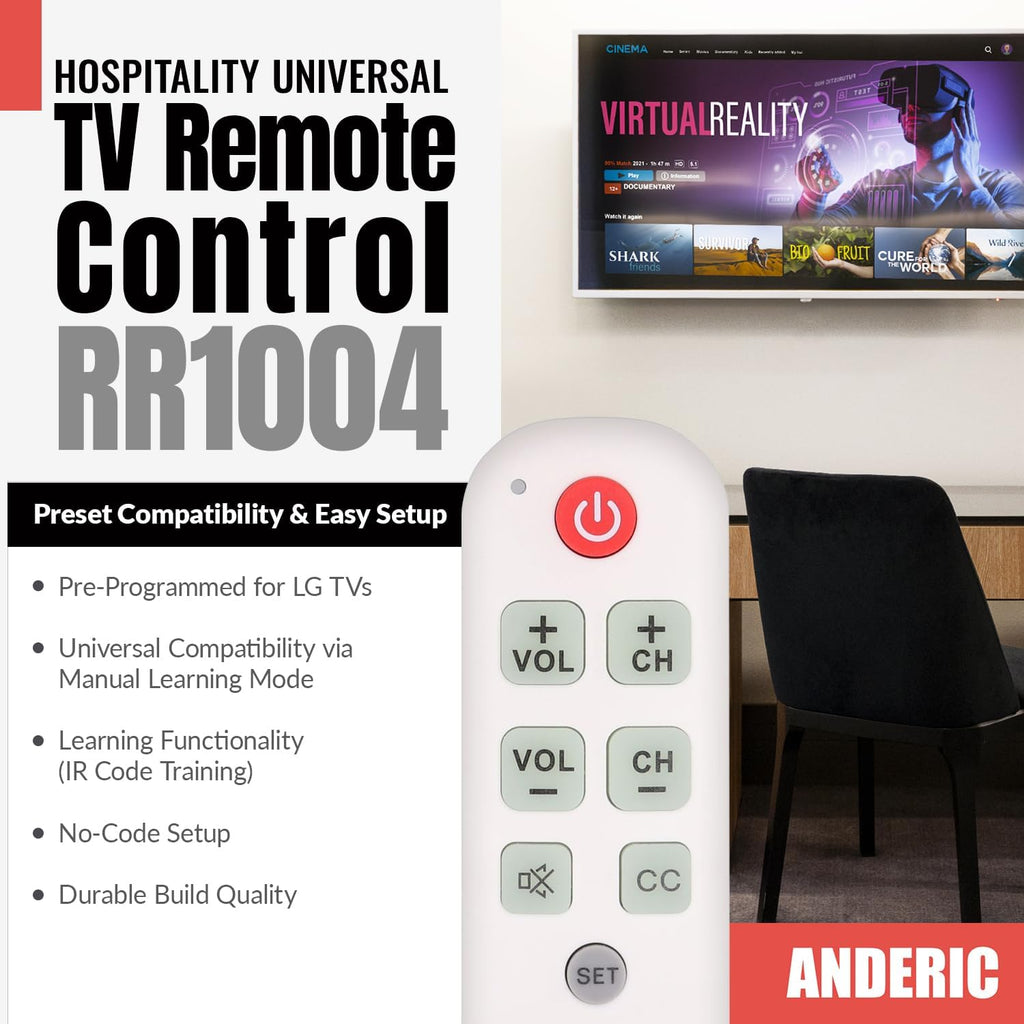 [25 Pack] Anderic Easy Big Button Universal TV Remote Control. Easy to Use, Learning, Glow Keys - Television & Cable Box Controller, Perfect for Assisted Living Elderly Care - White - RR1004