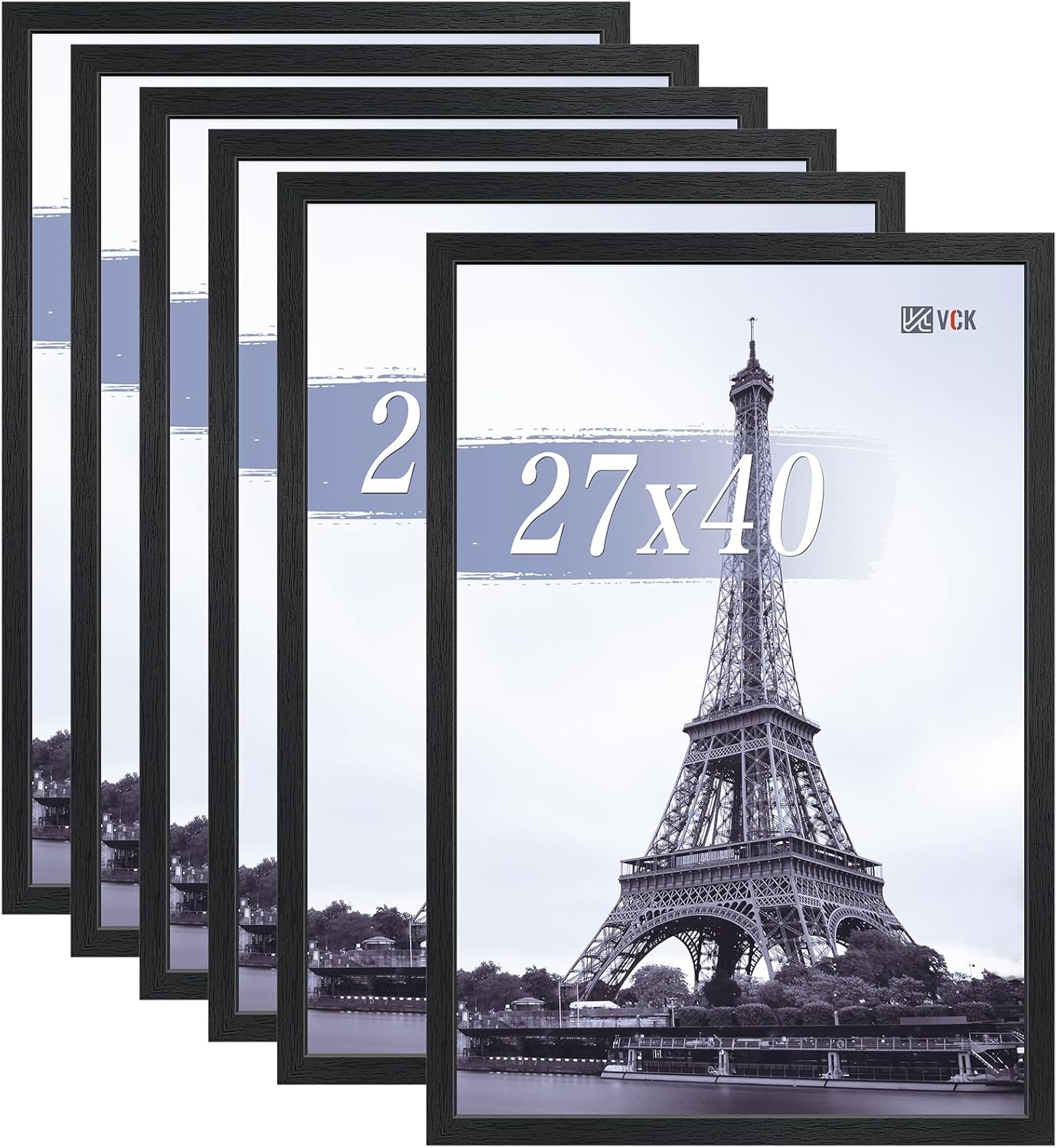 VCK 27x40 Poster Frames Black Set of 6, Wide Border Wood Picture Frame, Multi-Directional Display Family Photos, Office Prints, Studio/Gallery Art, Woodgrain Series, Wall Hanging