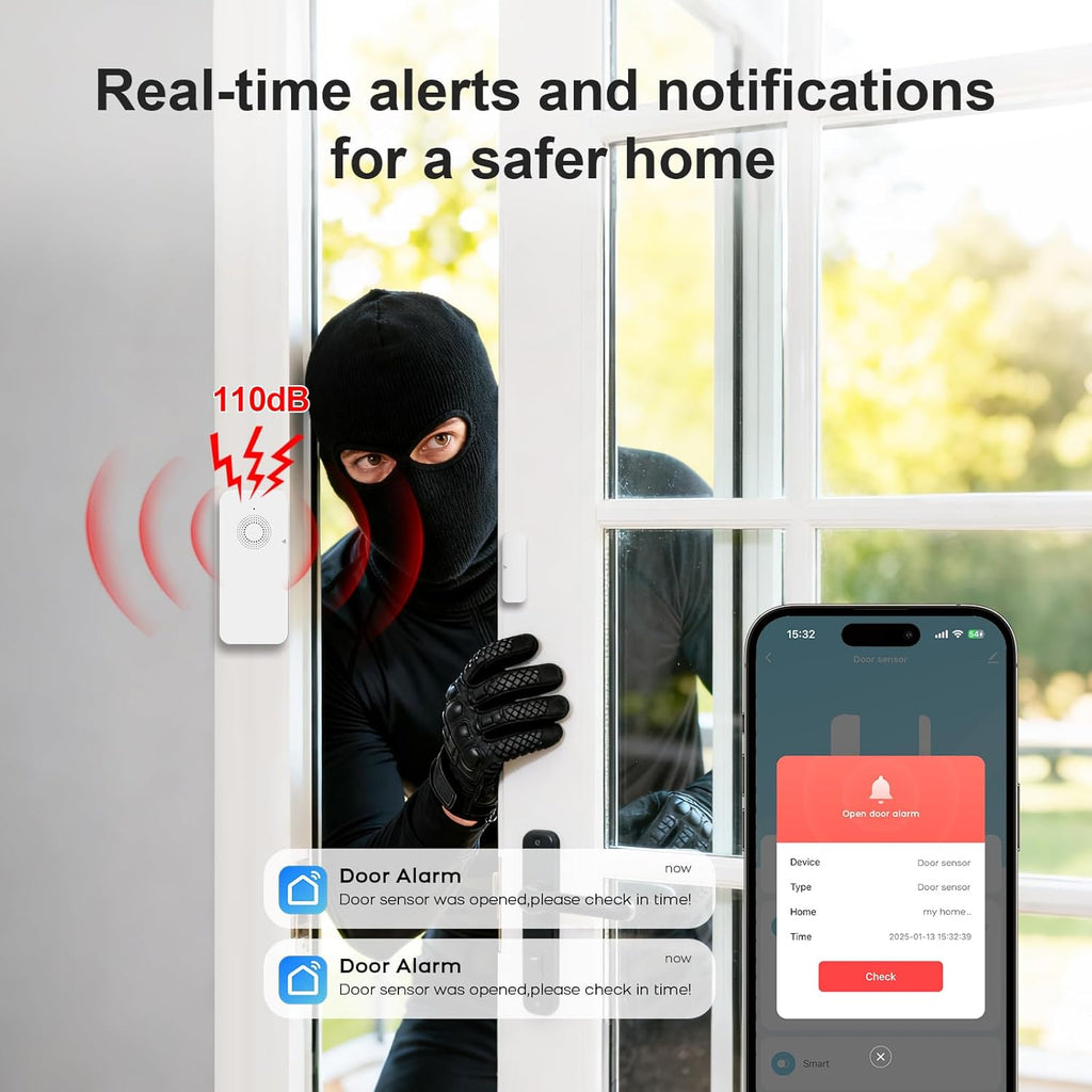Wireless Door and Window Alarm Sensor,120dB PGST Zigbee Hub Connection Long Battery Life Door Alarms Sensor,Smart Life APP Control,Easy to Install,for Basement,Apartment,Garage,Warehouse