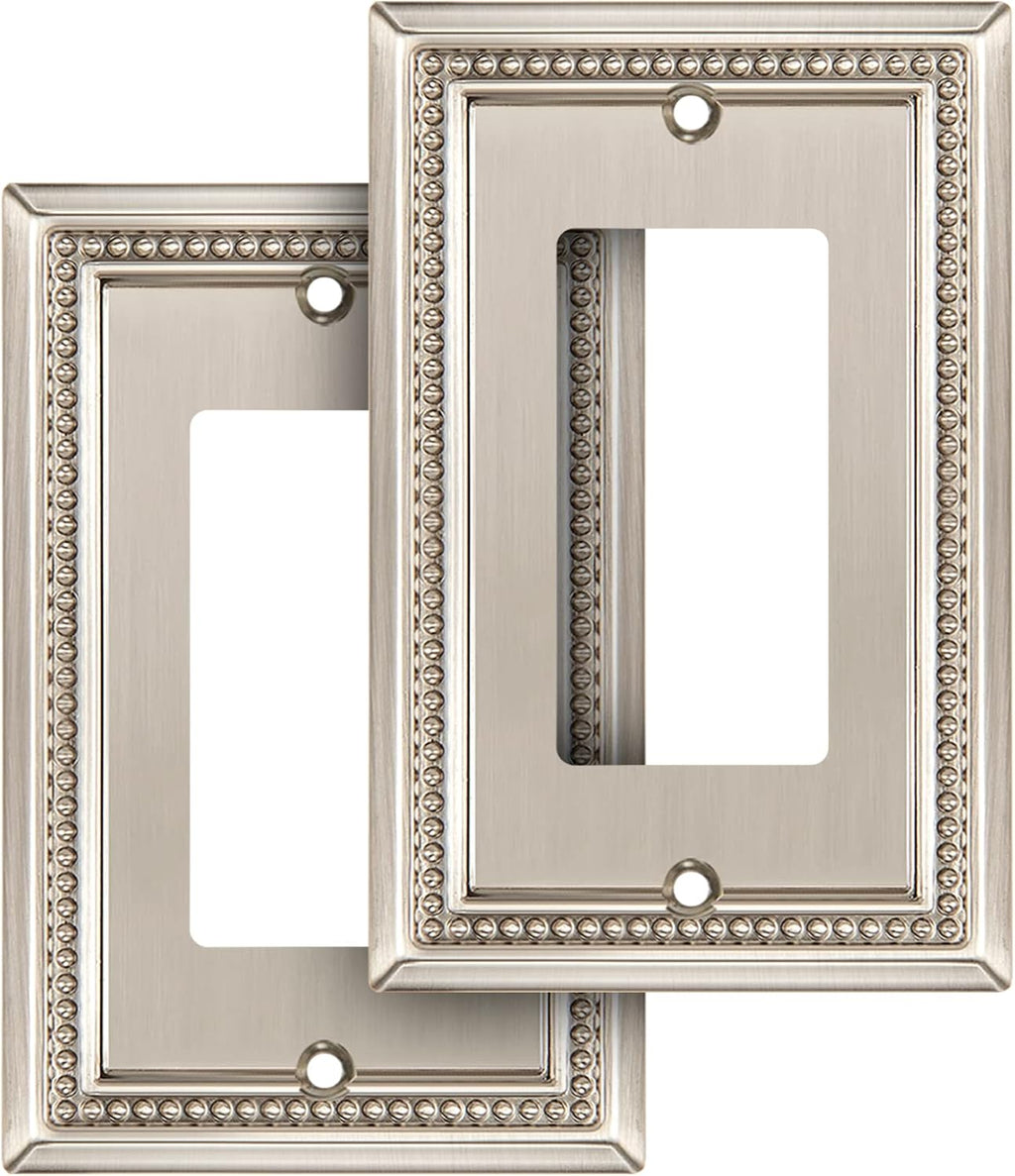 Henne Bery Sunken Pearls Heavy Duty Decorative Wall Plate Switch Plate Outlet Cover (Single Decorator, 2 Pack, Satin Nickel)