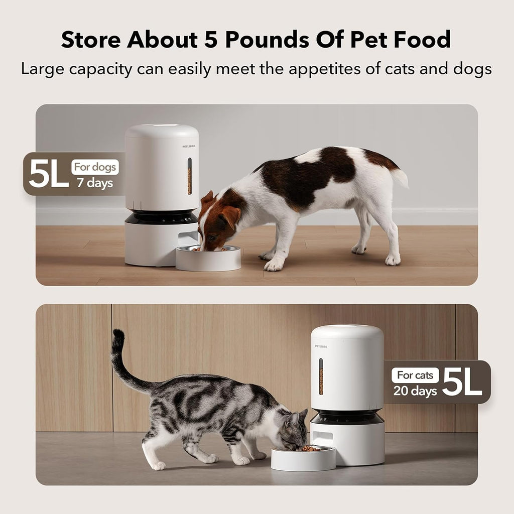 PETLIBRO Automatic Multiple Cats Feeder, 5G WiFi Automatic Dog Food Dispenser with Freshness Preservation, 5L Timed Pet Feeder with Low Food Sensor, Up to 10 Meals Per Day, Granary White