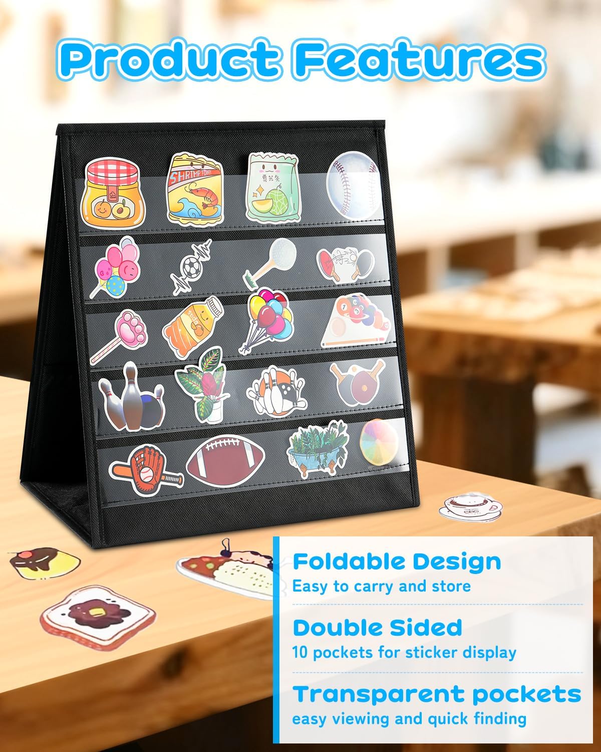UCEC Foldable Portable Sticker Display Stand-5 Layers Double Sided, Non-Woven Fabric Sticker Holder Display, Pocket Chart for Craft Shows, Vendor Events & Small Business Showcases (17×13in)