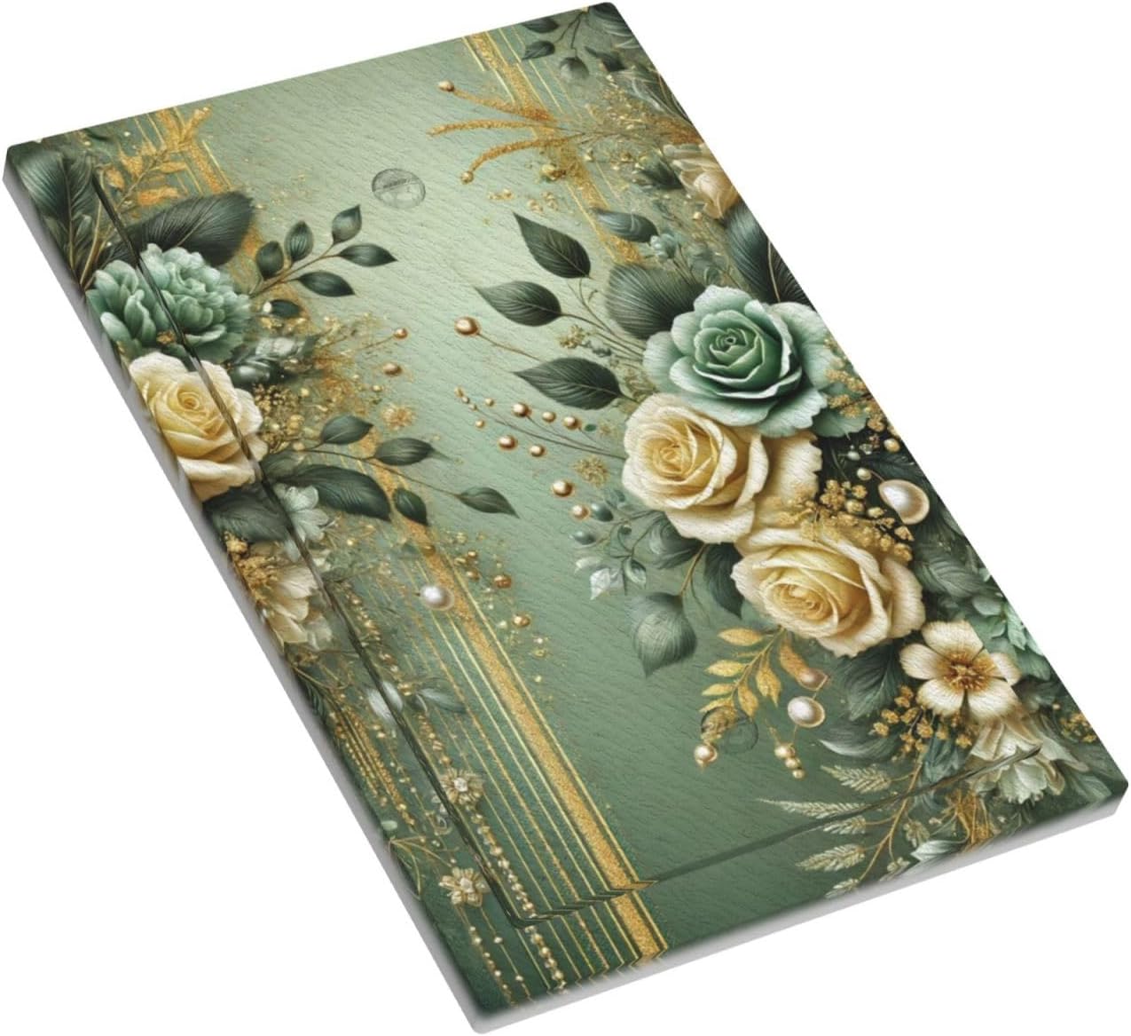 Decorative Light Switch Cover Plate Rustic Green Floral Leaves Teal Flowers Gold Stripe 1 Gang No Device Single Blank Outlet Covers Wall Plate Cover Switchplate Faceplate