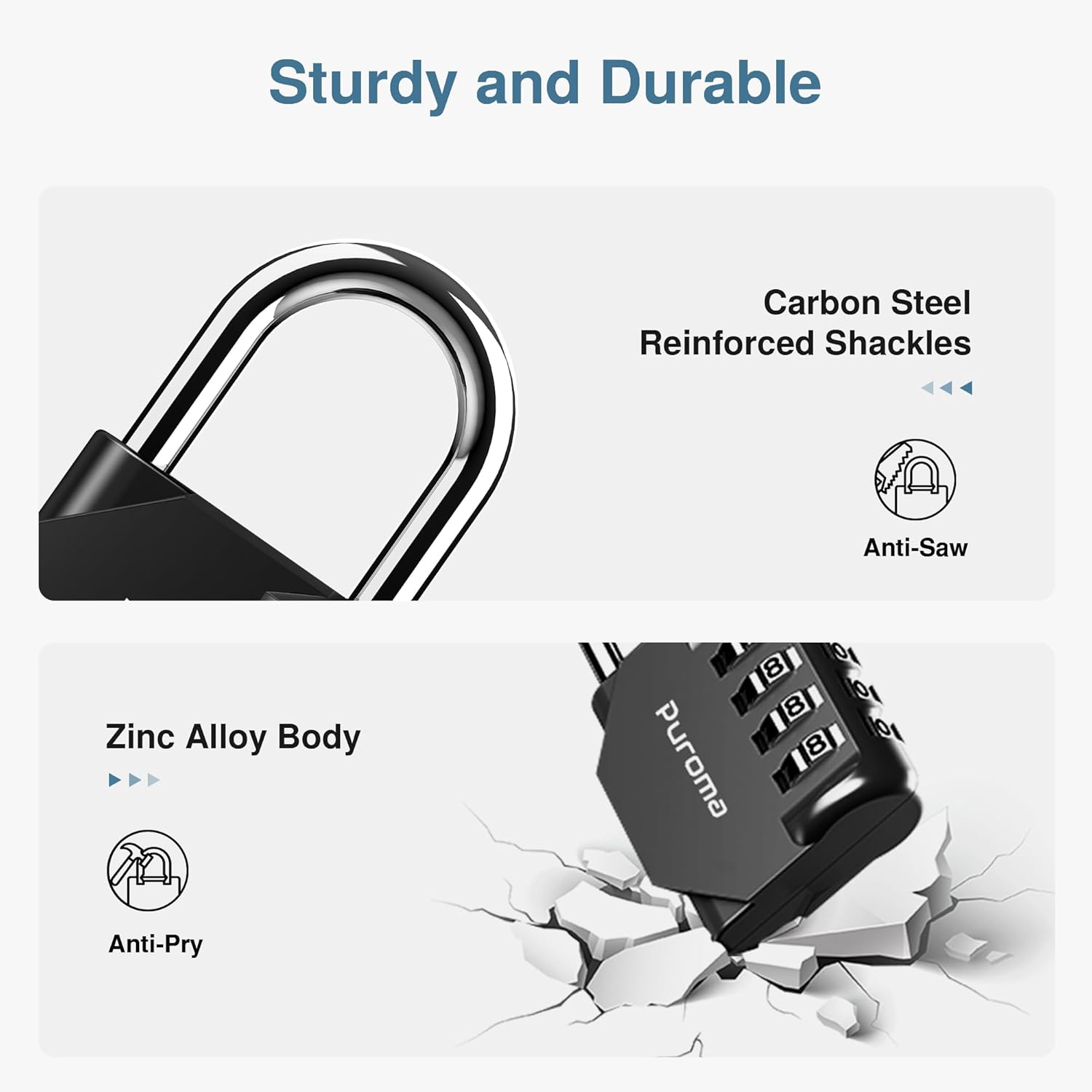 Puroma 1 Pack Combination Lock for Locker 4 Digit Outdoor Waterproof Padlock for School, Gym, Sports, Fence, Toolbox, Gate, Case, Outdoor, Hasp Storage, Cabinets (Black)