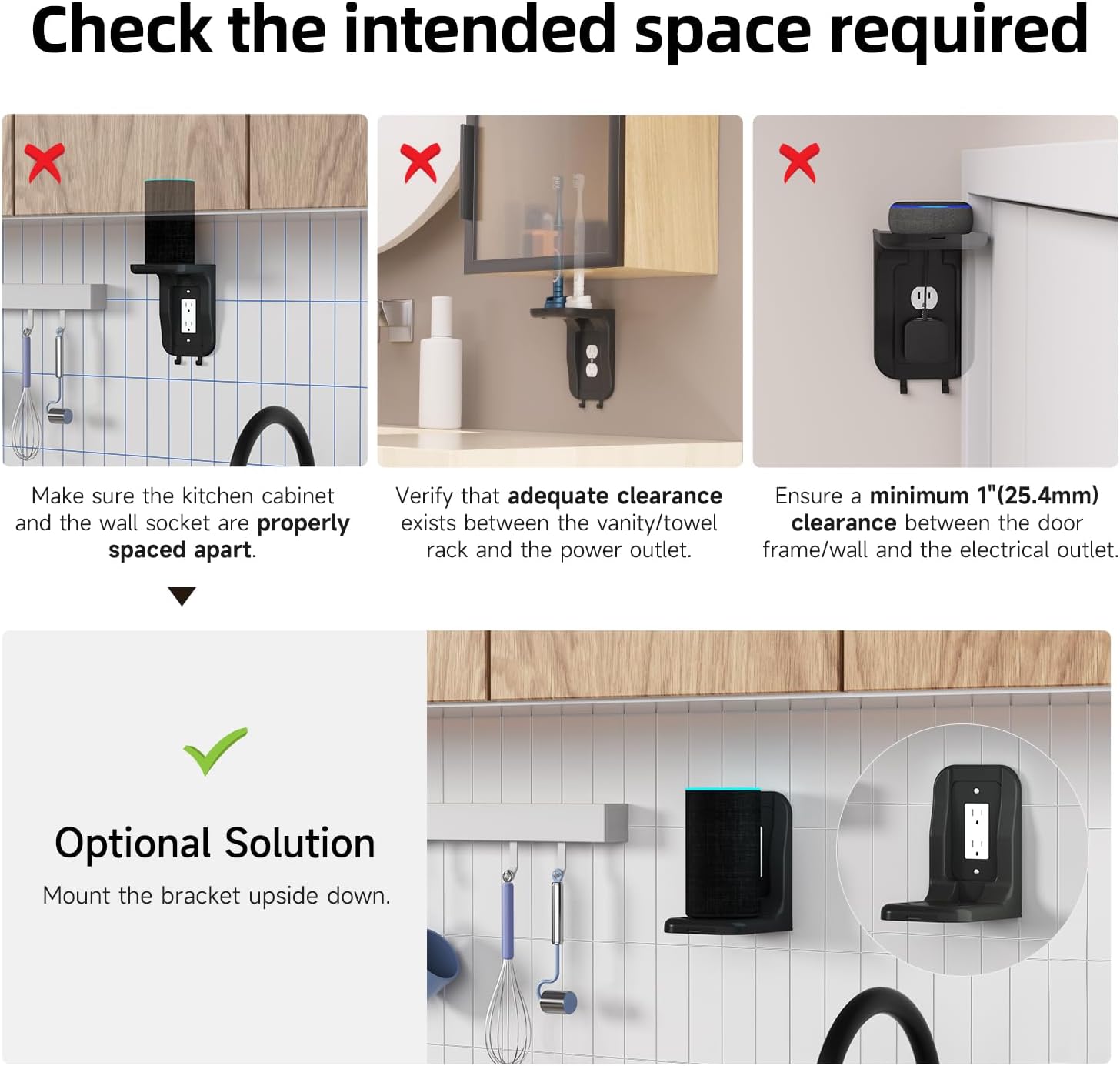 Suptek Wall Outlet Shelf 2 Pack,Home Wall Shelf Organizer for Outlets,Perfect for Bathroom, Kitchen, Bedrooms,Hold Cell Phone,Speaker up to 20lbs,With Cable Management and Detachable Hooks,Black(S3B2)