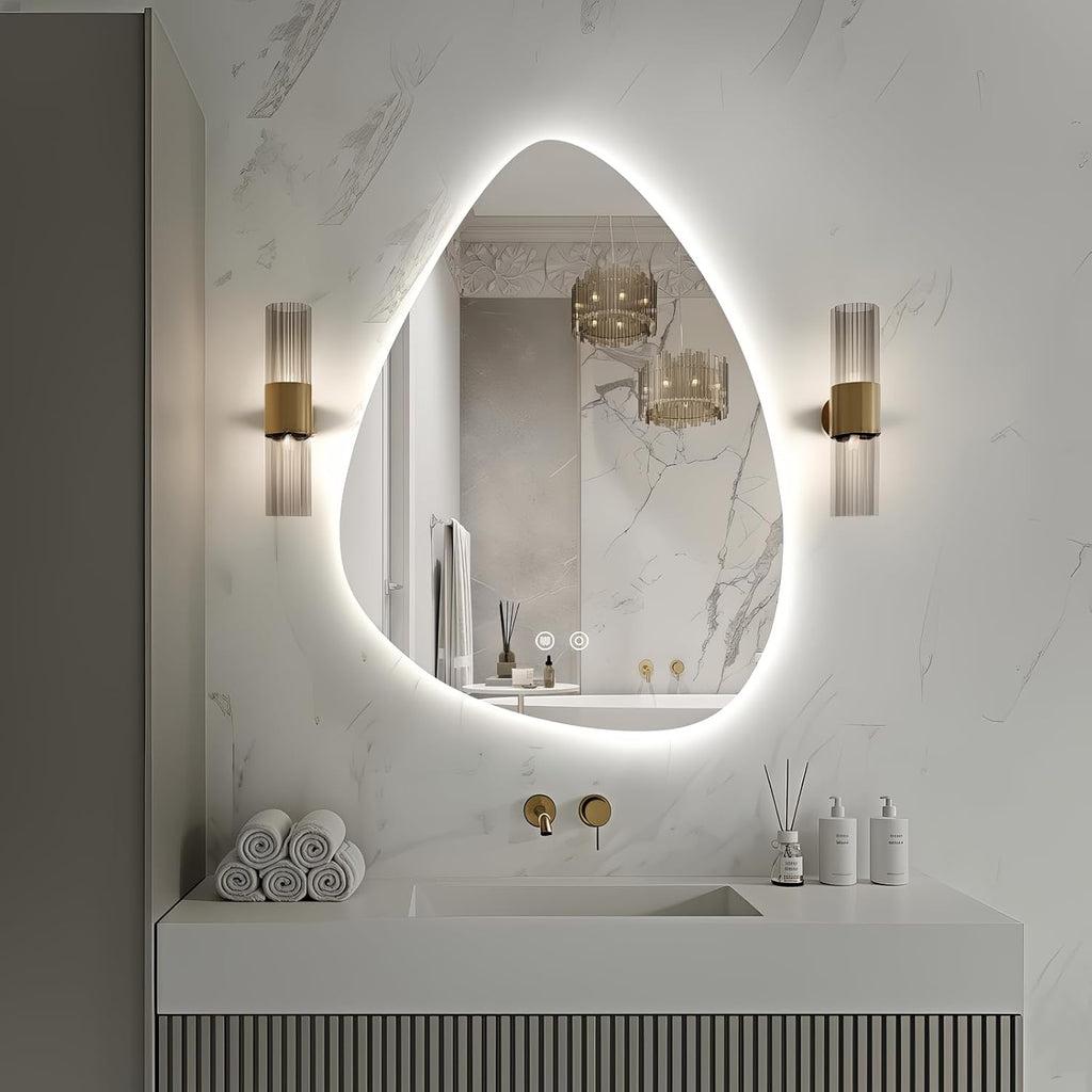 Niccy Irregular LED Bathroom Mirror, 24"x32" Asymmetrical Backlit Vanity Wall Mirrors, Frameless Lighted Mirrors for Bedroom, Living Room, Modern Smart-Mirror with Anti-Fog, Dimmable, Memory Function