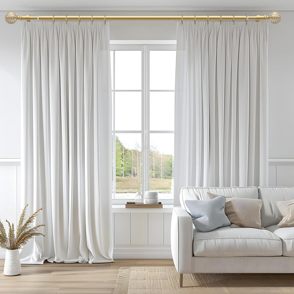2 Pack Gold Curtain Rods for Windows 48 to 84 inch,1" Adjustable Heavy Duty Window Curtain Rod with Leaf Finials,Rustic Decorative Drapery Rods Set,Size:36-88''