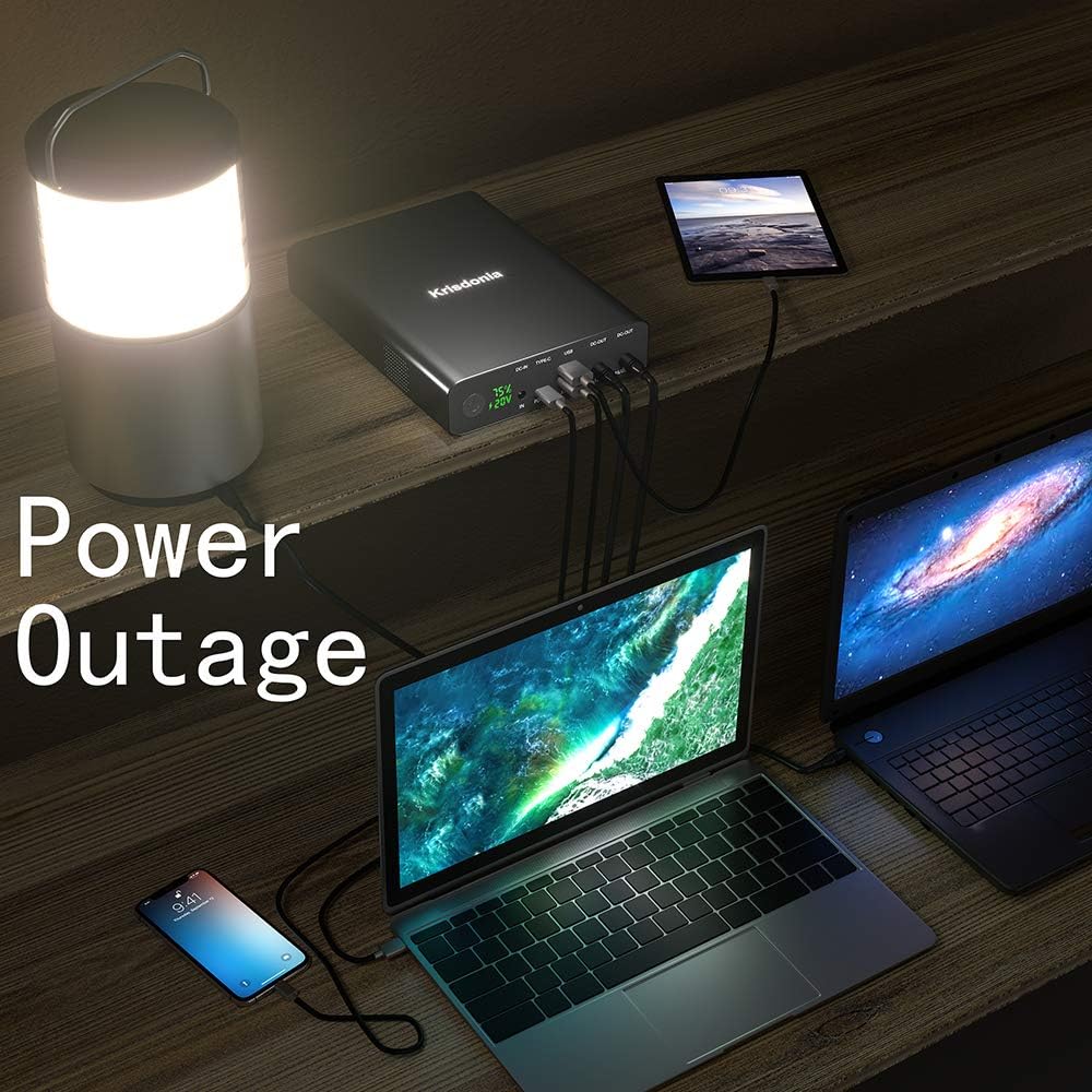 Krisdonia 100W USB-C PD Power Bank, 64000mAh Portable Charger Battery Pack [PD 3.0 USB-C 100W + DC 12/16/20/24V + Quick Charge QC 3.0 Dual Ports] for Laptop, Tablet, Smartphone, Projector and More