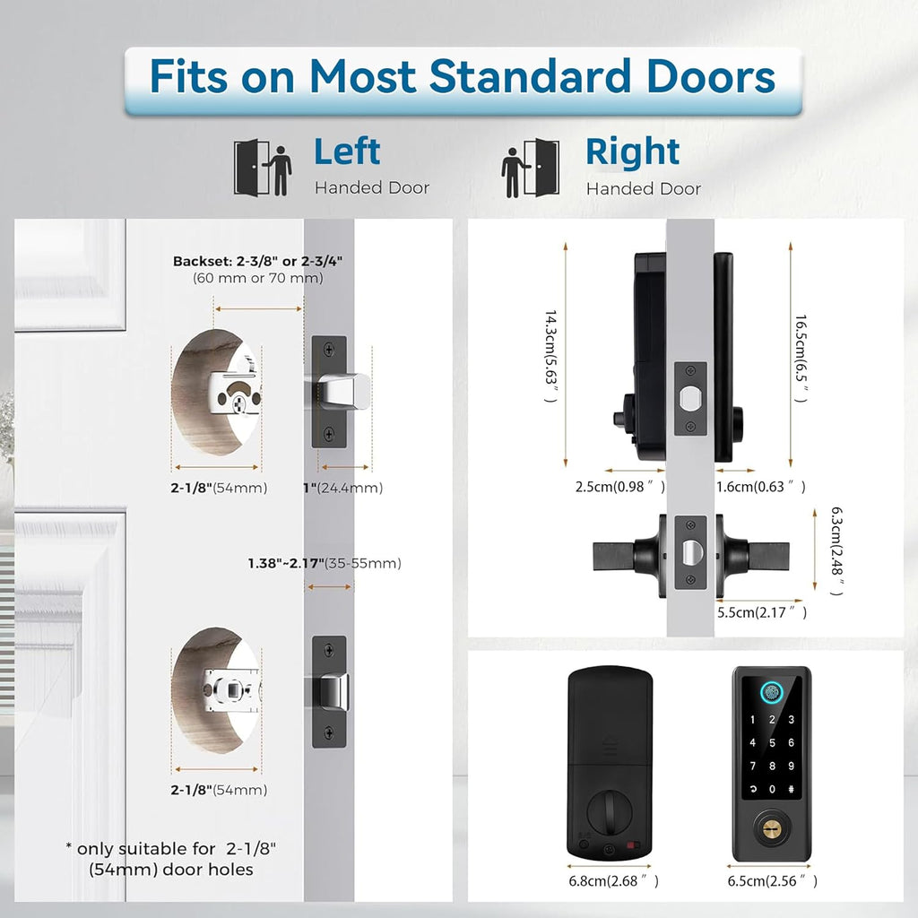 BEBASIA Smart Fingerprint Door Lock with Handle Set, Full App Control, Electronic Digital Touchscreen Keypad, Deadbolt Smart Locks for Front Door, Auto Lock, Black