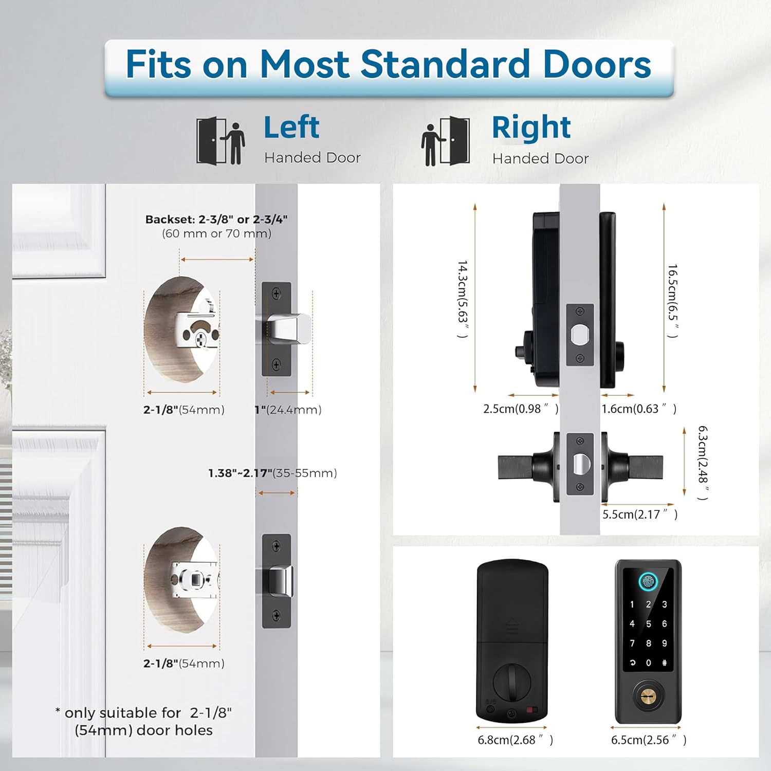 BEBASIA Smart Fingerprint Door Lock with Handle Set, Full App Control, Electronic Digital Touchscreen Keypad, Deadbolt Smart Locks for Front Door, Auto Lock, Black