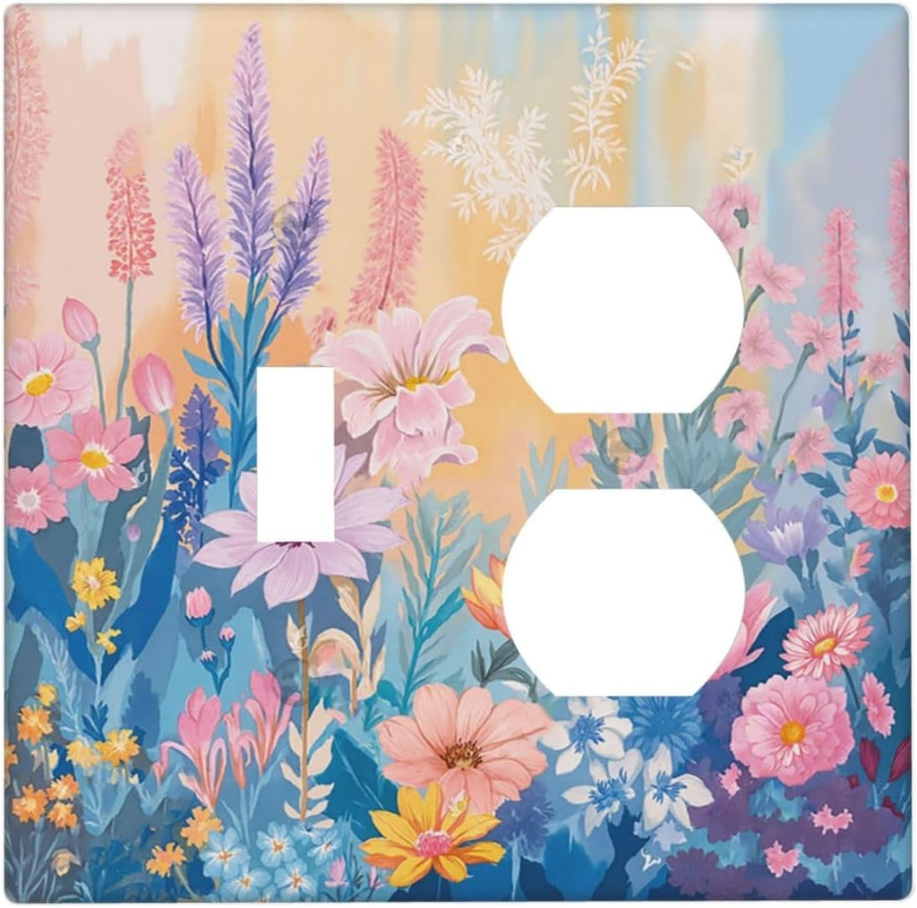 Outlet Covers Colorful Watercolor Flowers Wildflower Plants 1 Toggle 1 Duplex Switch Plate Covers Electrical Light Switch Cover Plate Decorative Wall Plate Socket Cover for Bathroom Home Decor