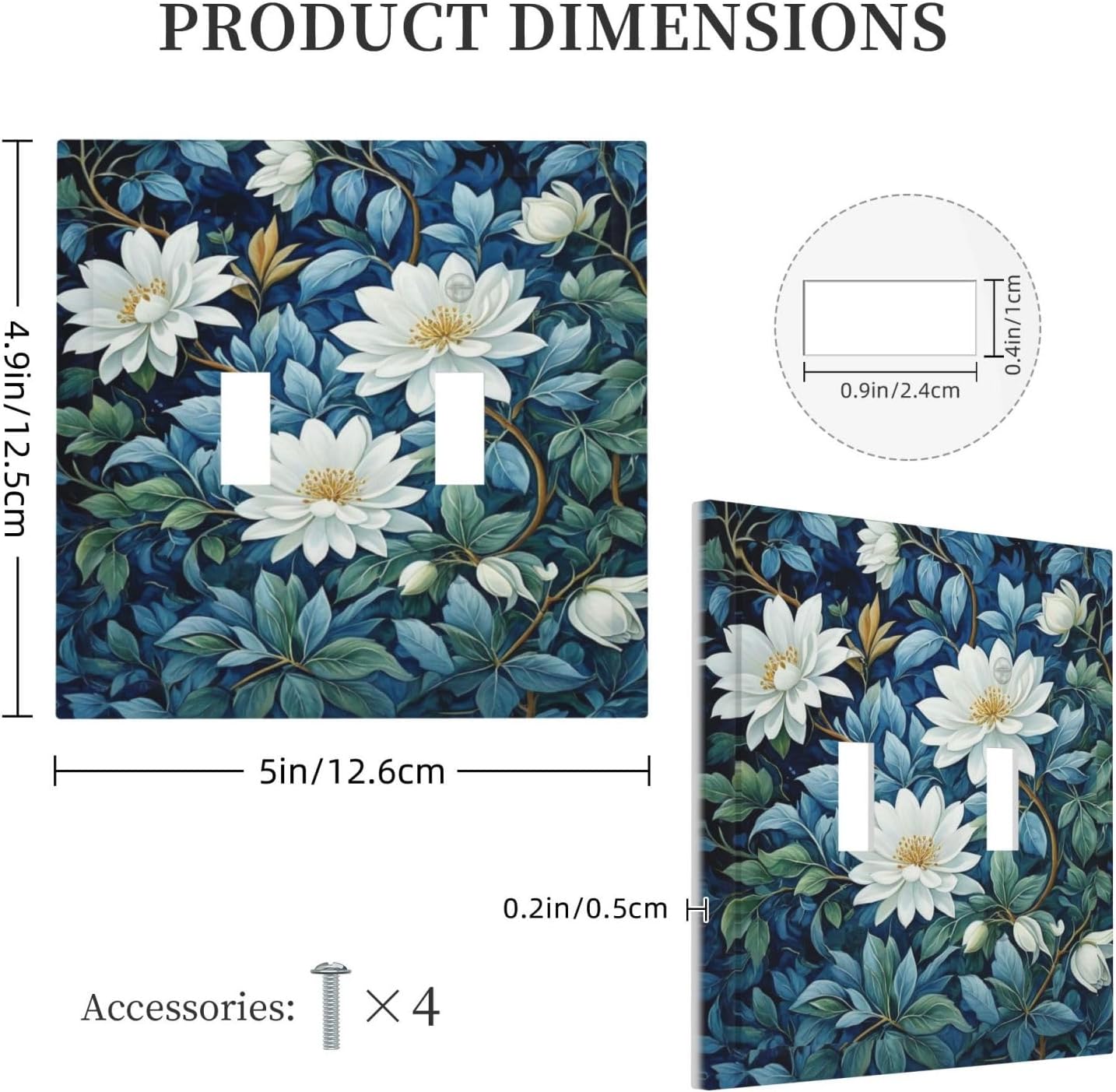 White Flowers Green Leaves Light Switch Covers Double Toggle 2 Gang Wall Plate Dual Decorative Switchplate Electrical Faceplate for Farmhouse Living Room Decor