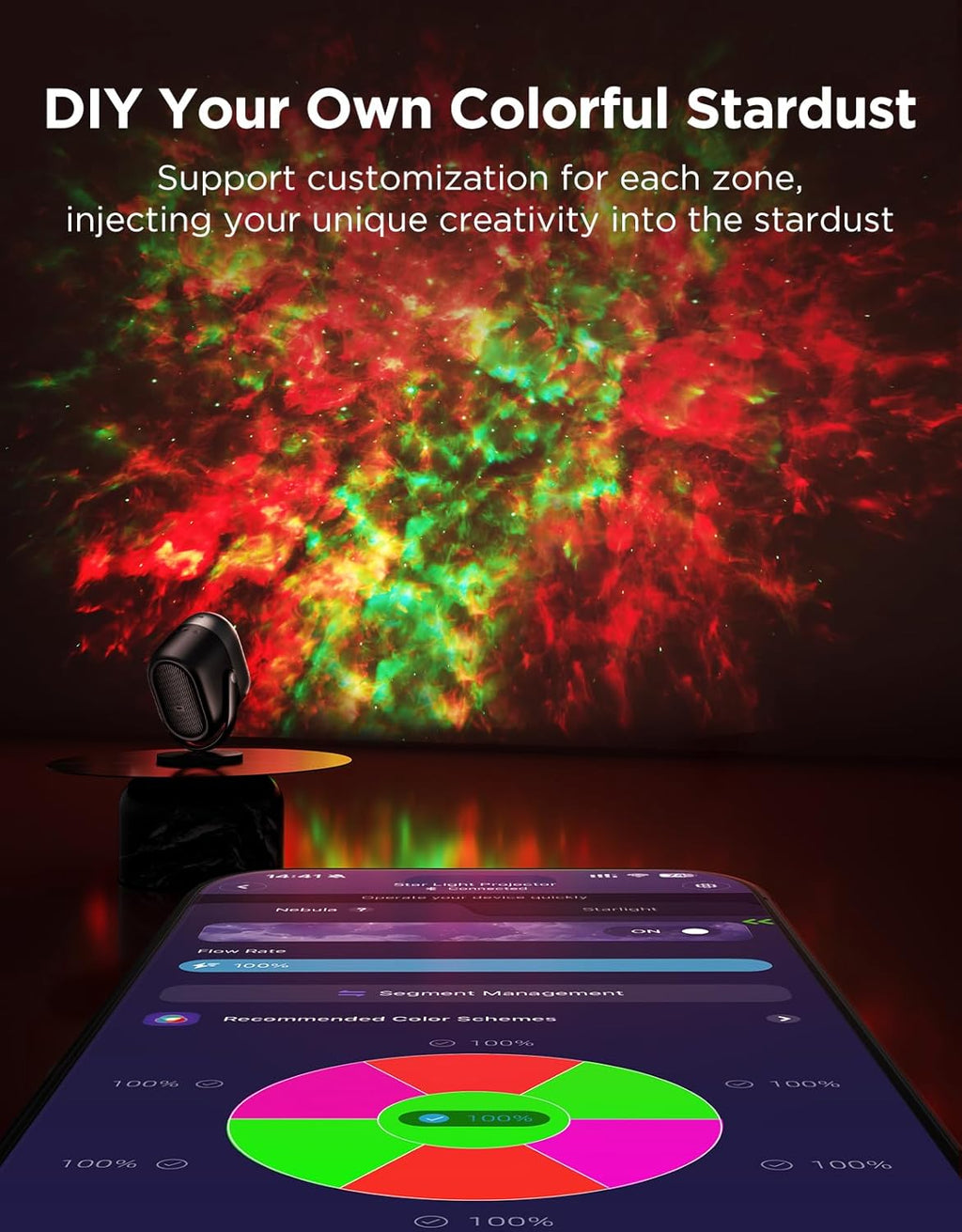 Govee Star Projector Lights, 7-Zone Colorful Nebula Effect, Work with Matter, 540ft² Coverage, LED Ceiling Lights for Bedroom, 50+ Scenes, 18 White Noise, Room Decor, Gifts for Kids, Sleep Lamp