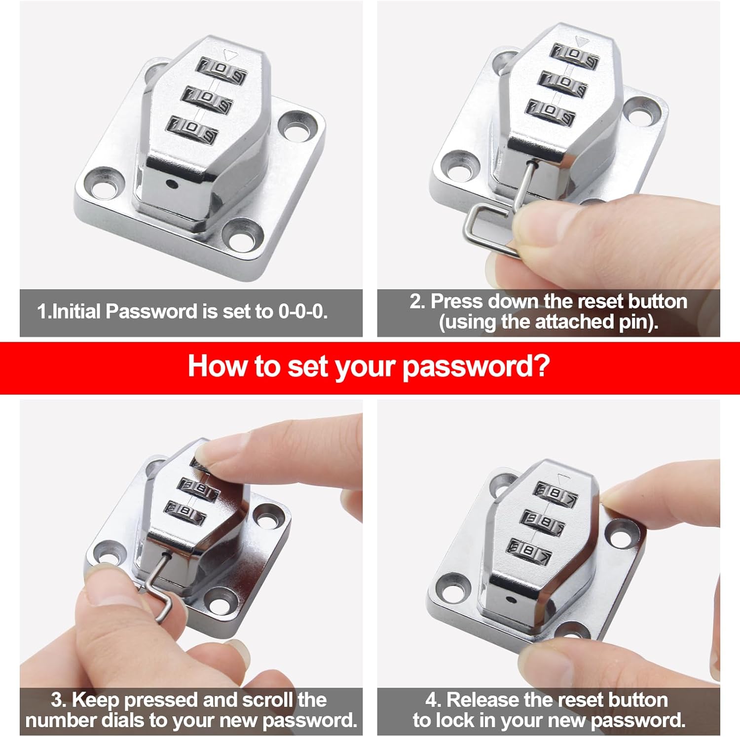 2 Pack Password Rotary Hasp Locks, Collapsible Solid 304 Stainless Steel File Cabinet Lock Desk Drawer Lock, for 90 Degree and 180 Degree Drawers, Dabinets, Doors, Flip Barn Door, Outdoor