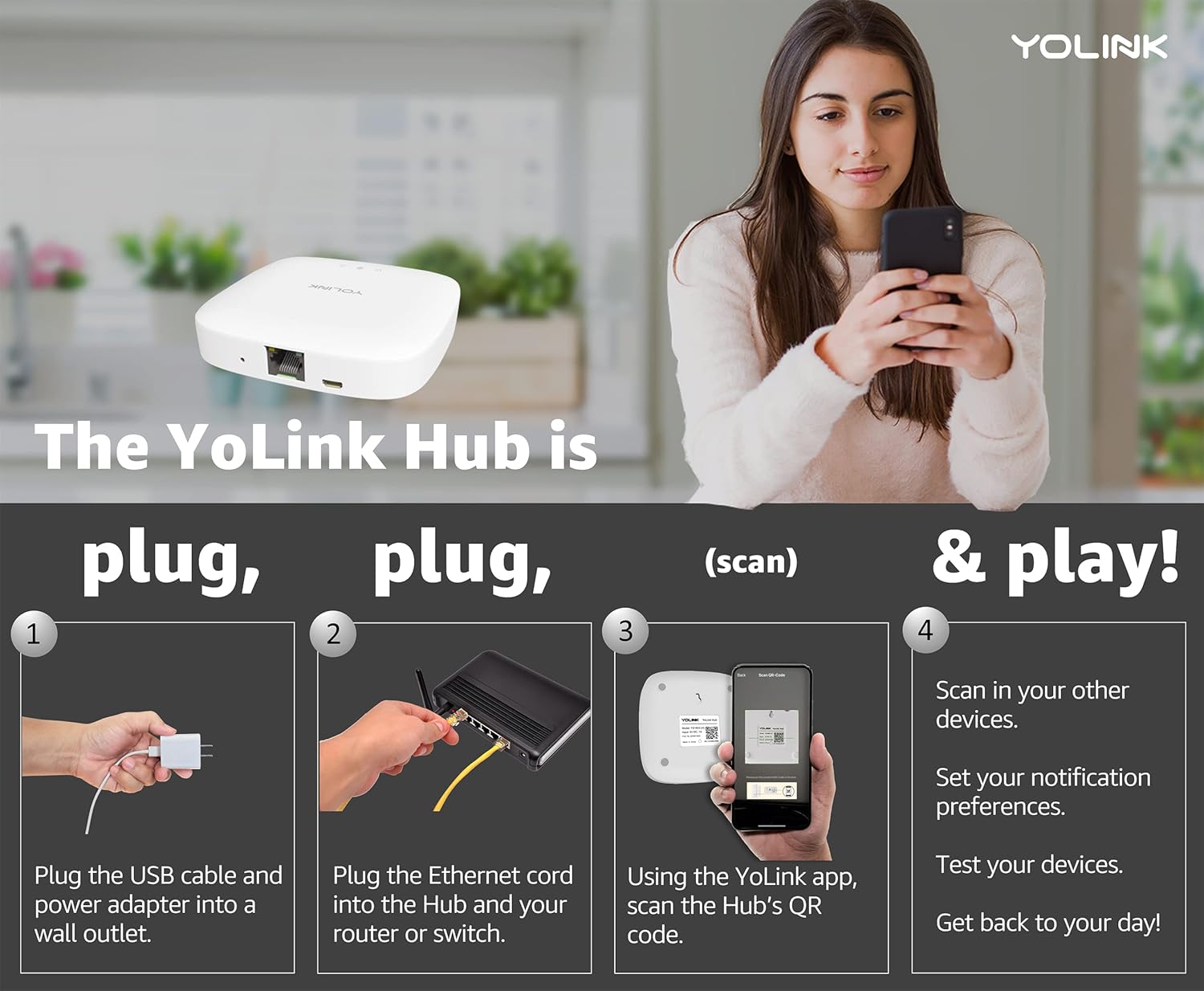 YoLink Smart Home Starter Kit: Smart Plugs with Energy Monitoring & Hub Kit, 2 Smart Outlet, Compatible with Alexa, Google, IFTTT, 1/4 Mile World's Longest Range