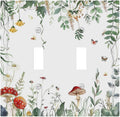 Decorative Switch Plates Sage Plant Red Mushroom Butterfly Wild Flower 2 Gang Double Toggle Outlet Light Switch Cover Wall Plate Electrical Faceplate For Bed Room Kids Room Decor