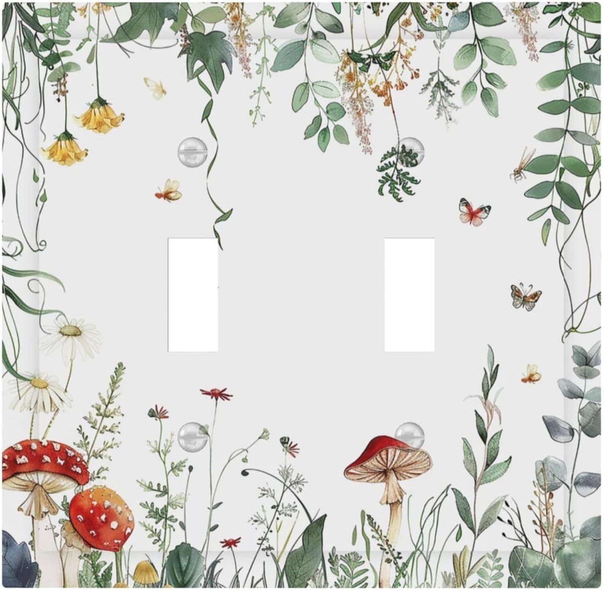 Decorative Switch Plates Sage Plant Red Mushroom Butterfly Wild Flower 2 Gang Double Toggle Outlet Light Switch Cover Wall Plate Electrical Faceplate For Bed Room Kids Room Decor