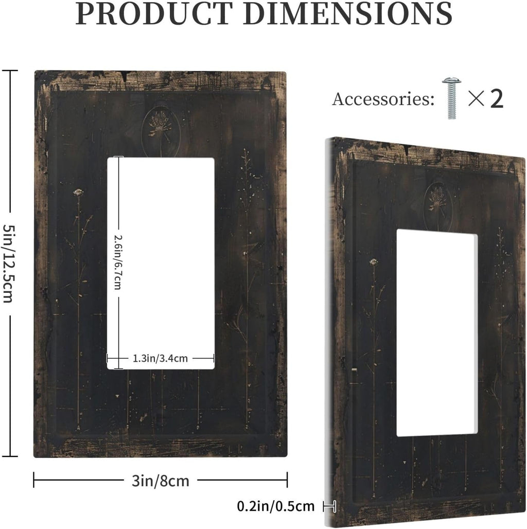 Decorative Outlet Covers Black And White Dandelion Art Vintage Wood Grain 1 Gang Single Rocker Light Switch Cover Plate GFCI Wall Plates Electrical Switch Plate Cover for Farmhouse Cabin Decor