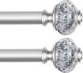 2 Pack Curtain Rods, 1 Inch Telescoping Drapery Rod 28 to 48 inch (2.3 to 4ft), USFOOK Curtain Rods for Windows 16 to 44 Inches, Silver Translucent Finials