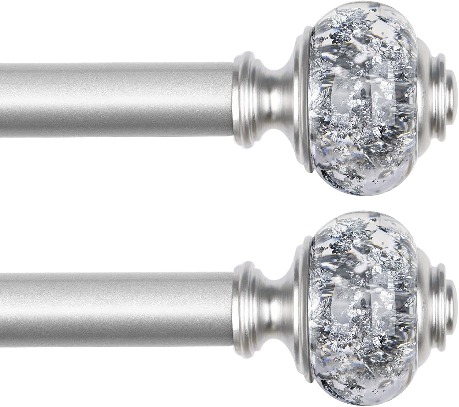 2 Pack Curtain Rods, 1 Inch Telescoping Drapery Rod 28 to 48 inch (2.3 to 4ft), USFOOK Curtain Rods for Windows 16 to 44 Inches, Silver Translucent Finials