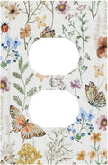 Decorative Light Switch Cover Boho White Background Butterfly Rustic Flower Personalized Wall Plate Single Duplex Switchplate 1 Gang Outlet Plate Decora Light Switch Plate for Bedroom Decor
