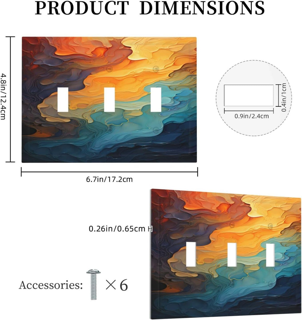 Light Switch Covers Abstract Colorful Modern Luxury Rainbow 3 Gang Wall Plates Triple Toggle Outlet Cover Decorative Switchplates Electrical Panel Cover for Kitchen Living Room 4.8 X 6.7 IN