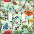 Dragonflies Flowers Butterfly 2 Gang Double Toggle Outlet Light Switch Cover Decorative Wall Plate Cover For Home Living Bedroom Kitchen Decorative