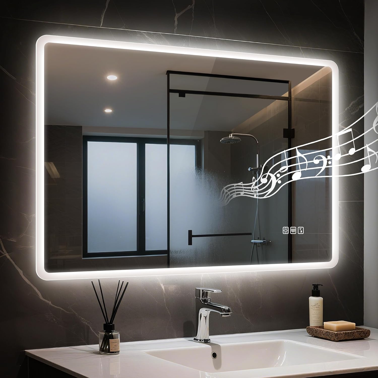 STARLEAD 24"x36" LED-Bathroom-Mirror-with-Lights, Wall-Mounted with Bluetooth Speaker, Anti-Fog, 3 Color Temperature, Dimmable Brightness, Waterproof, Tempered Glass, Frontlit & Backlit