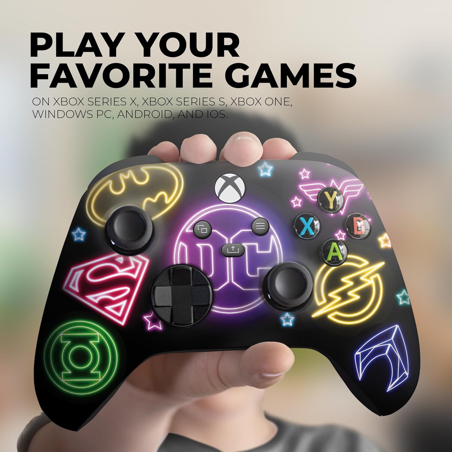 DreamController DC Comiic Neon Custom X-box Controller Wireless compatible with X-box One/Series X/S Proudly Customized in USA with Permanent HYDRO-DIP Printing (NOT JUST A SKIN).