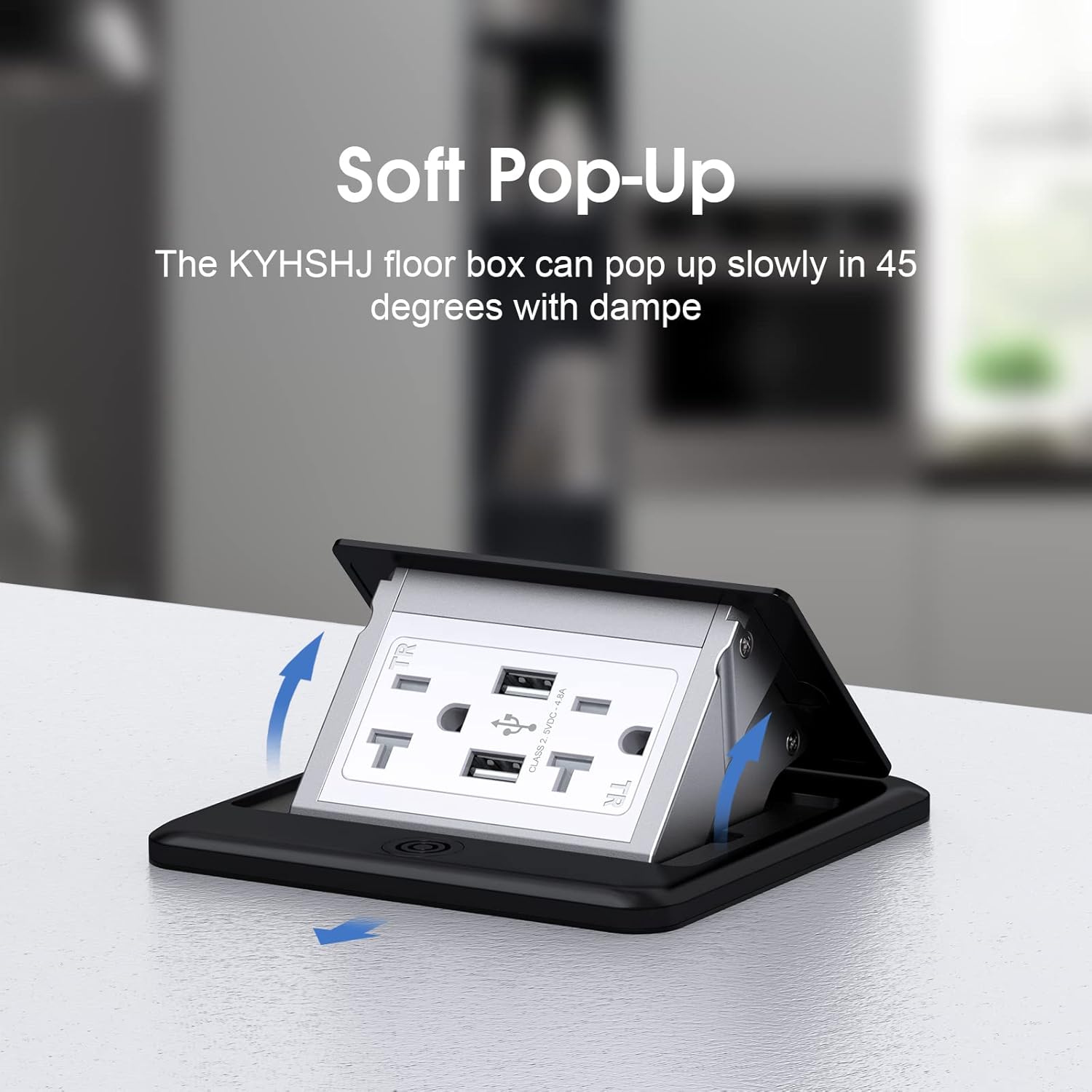 KYHSHJ 4.8A USB Chargers Pop Up Floor Waterproof Electrical Outlet Receptacle Stainless Steel Box,Black